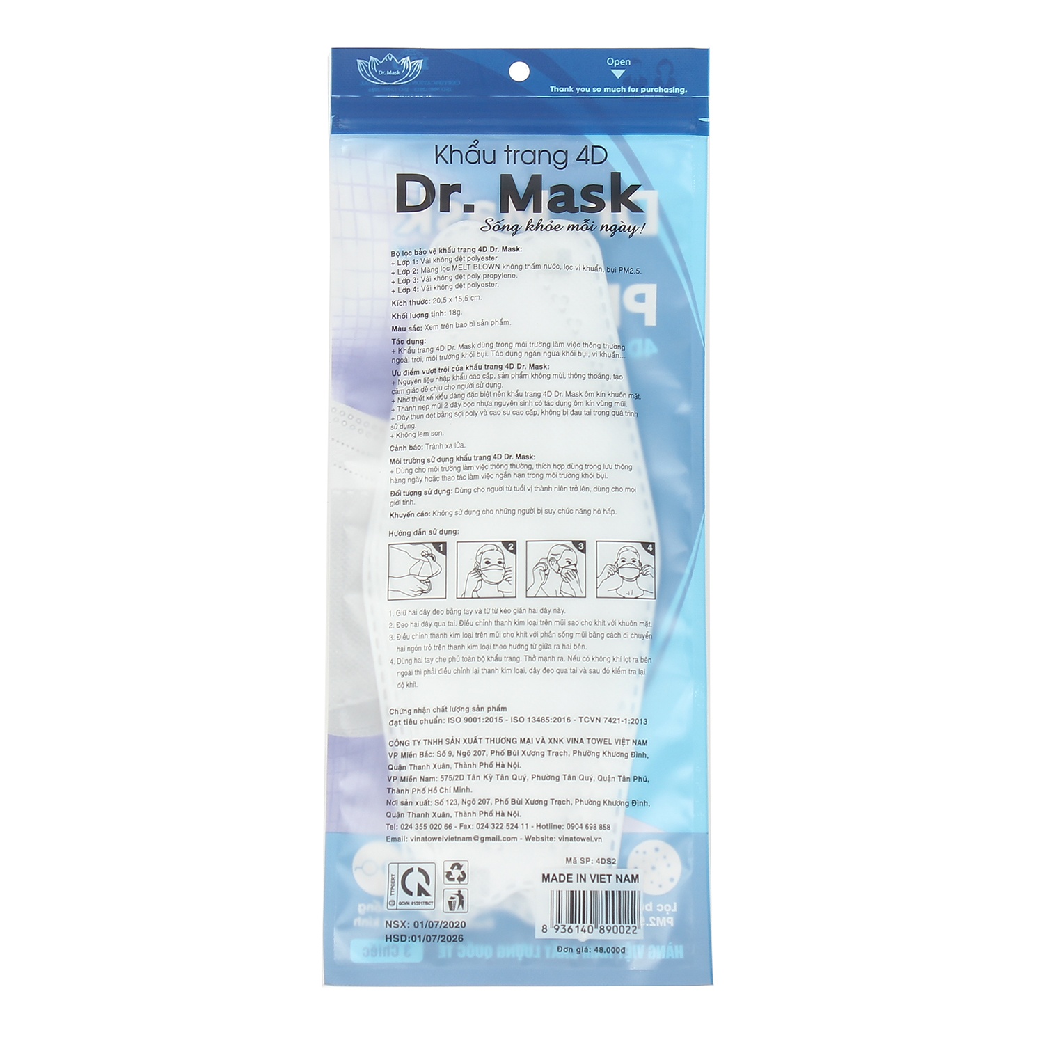 Set 3 khẩu trang 4D Face Mask Dr.Mask S2 VN20 (Trắng) hình 3