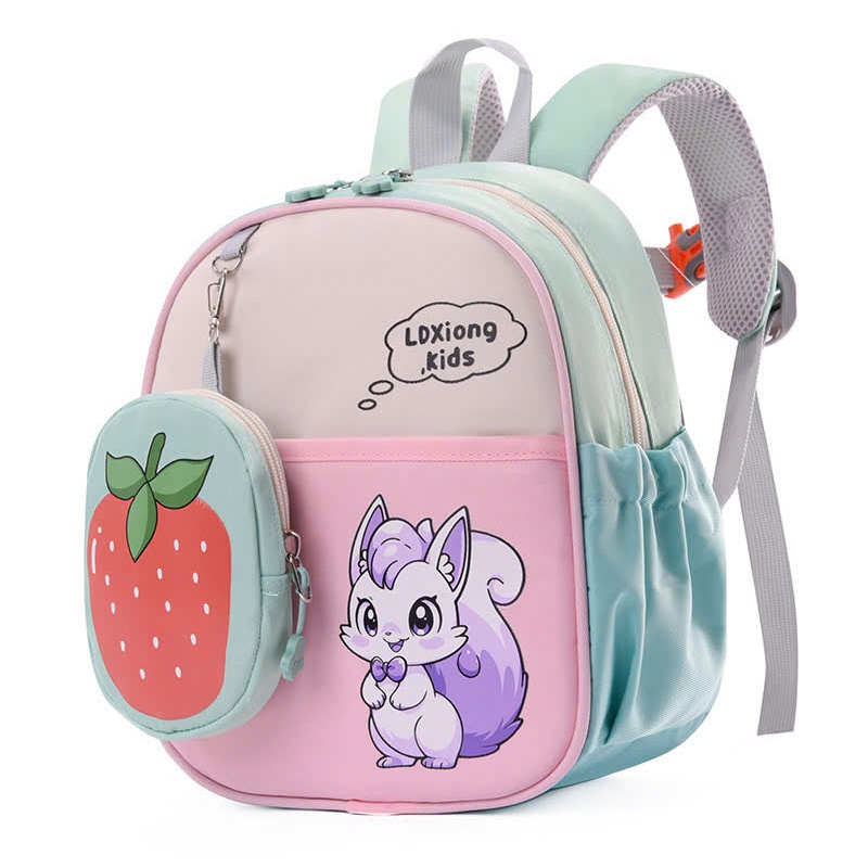 Balo trẻ em MAMAGO hình sóc và dâu tây (Xanh hồng) hình 1