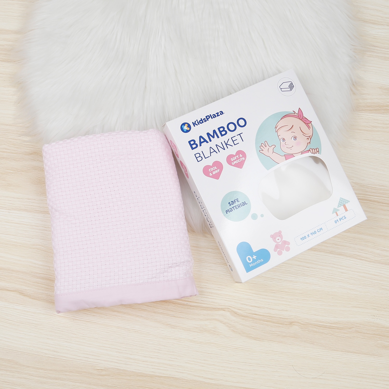 Chăn lưới sợi tre cho bé KidsPlaza 22K-BB01 (Hồng) hình 2