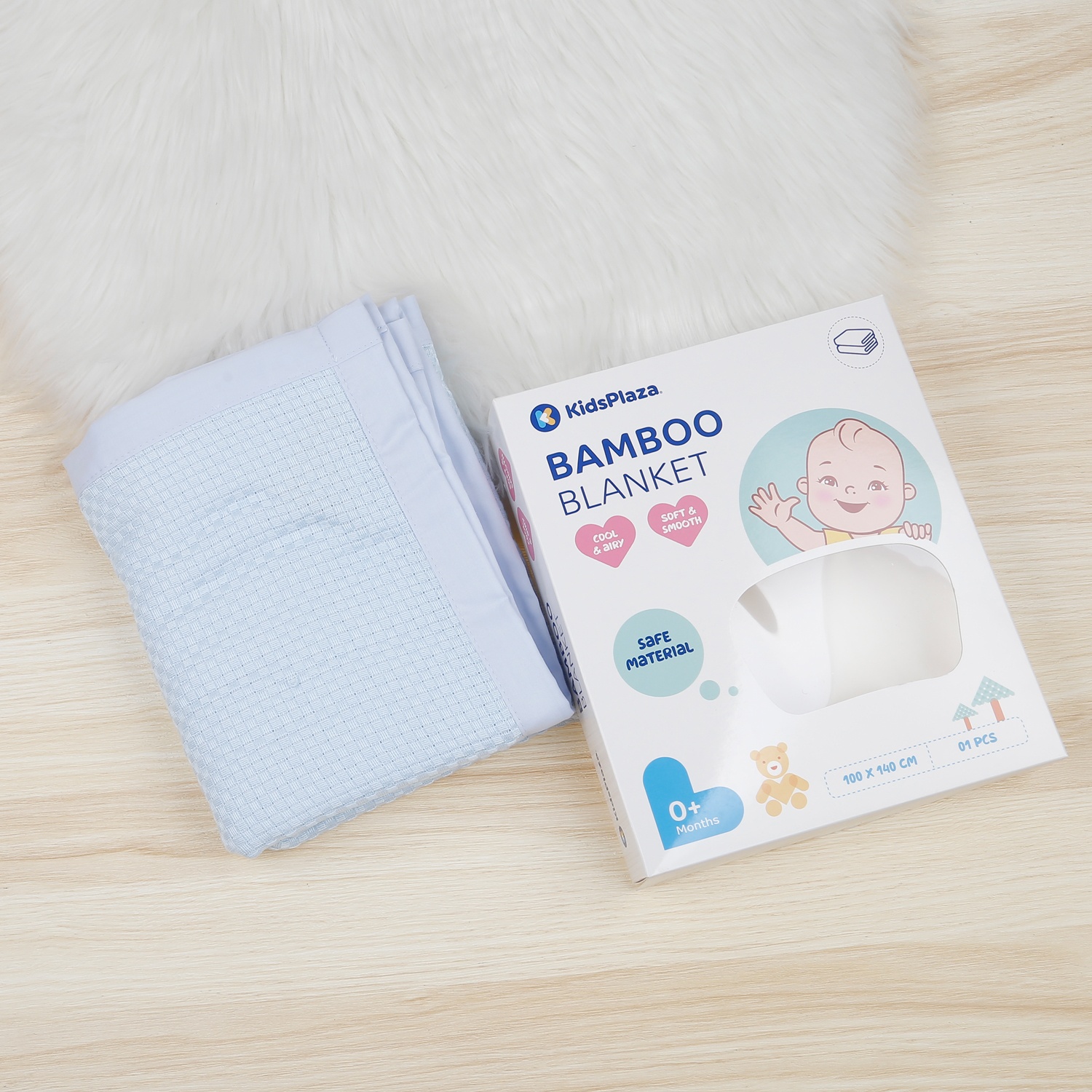 Chăn lưới sợi tre cho bé KidsPlaza 22K-BB01 (Xanh) hình 2