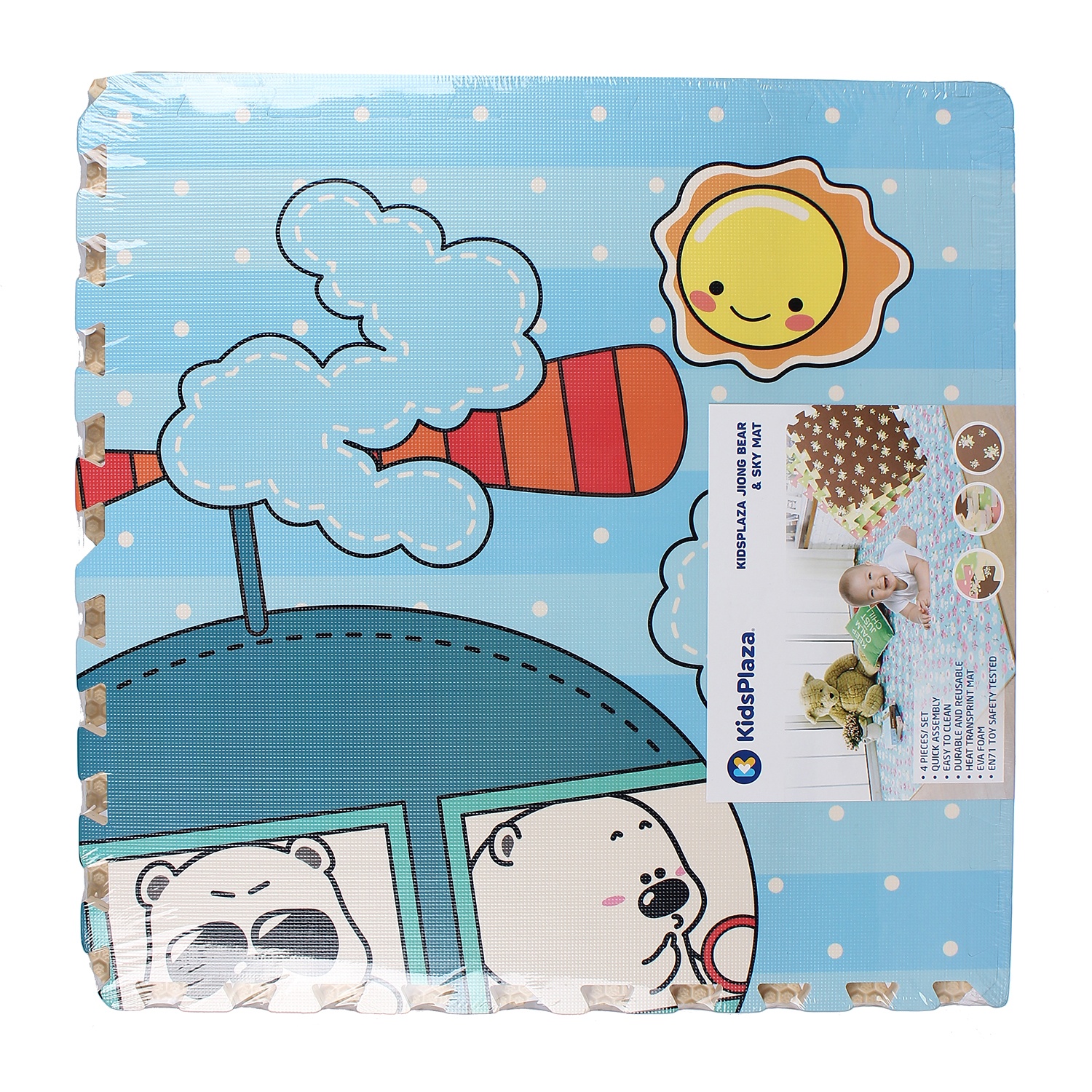 Thảm ghép Kidsplaza Jiong Bear và Sky bằng chất liệu an toàn