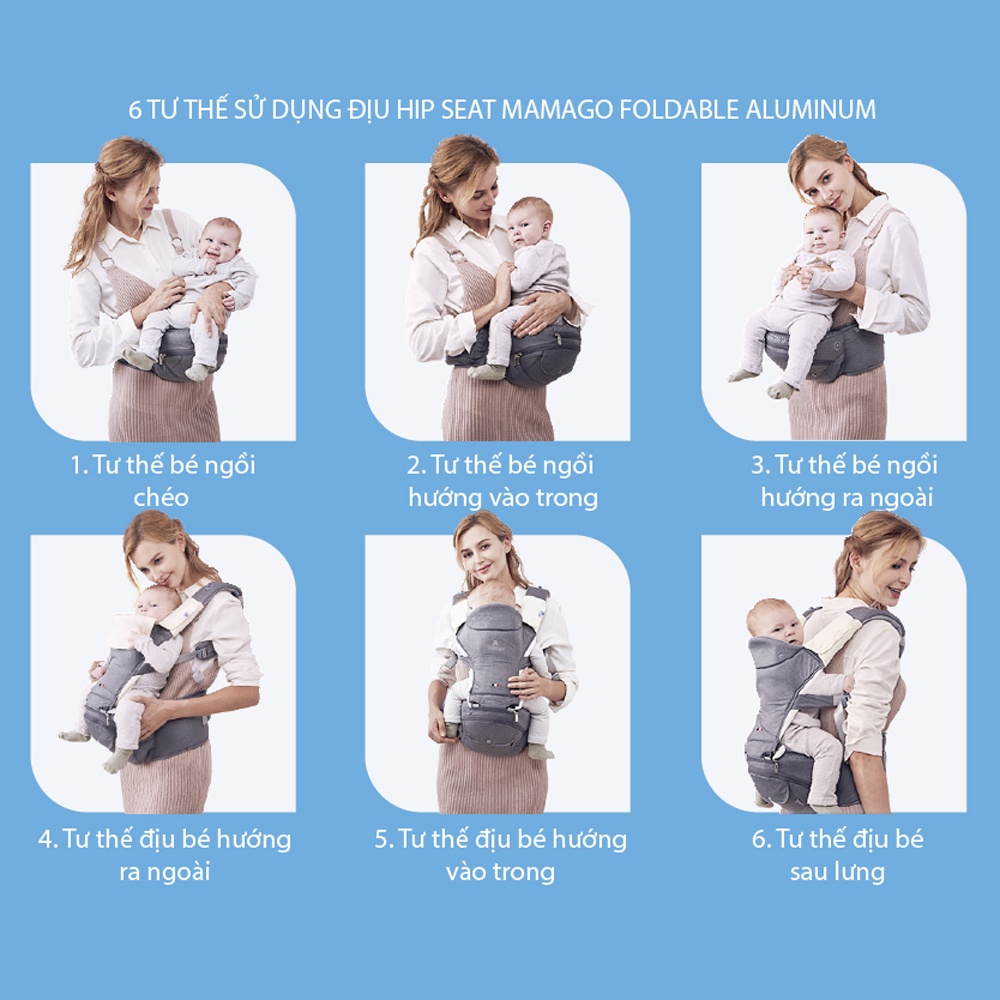 Địu ngồi cho bé Hip Seat Mamago Foldable Aluminum (Xanh) hình 6