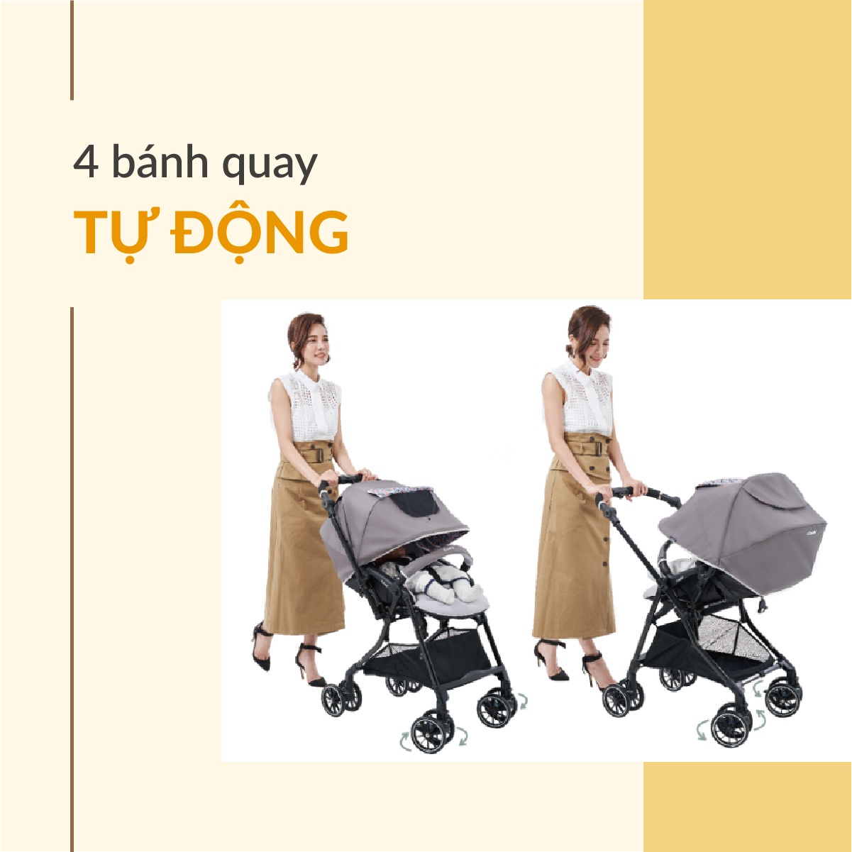 4 bánh quay tự động của xe đẩy xe đẩy 2 chiều 3 tư thế Combi