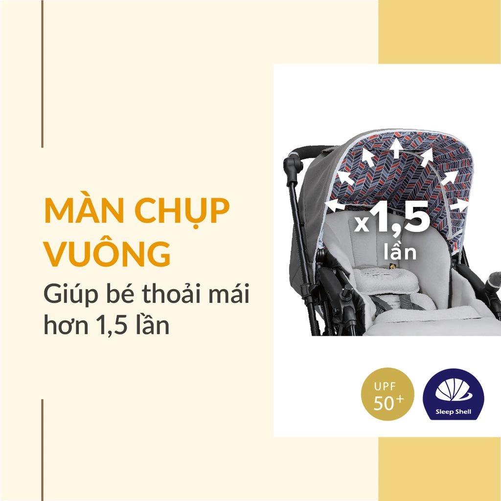 Màn chụp vuông của xe đẩy 2 chiều 3 tư thế Combi
