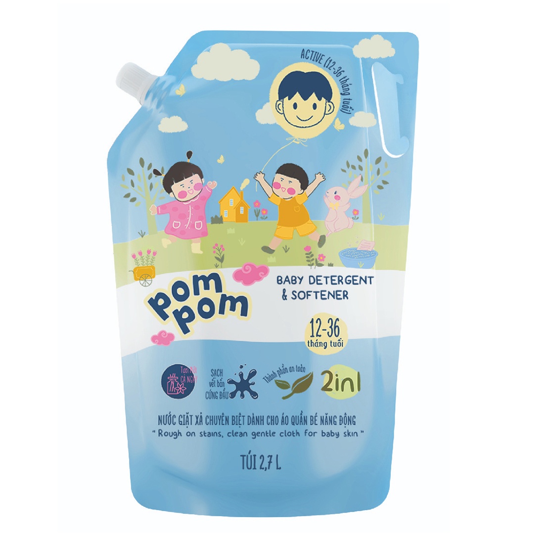 Nước giặt xả Pom Pom Active 2700ml (12-36M) hình 1