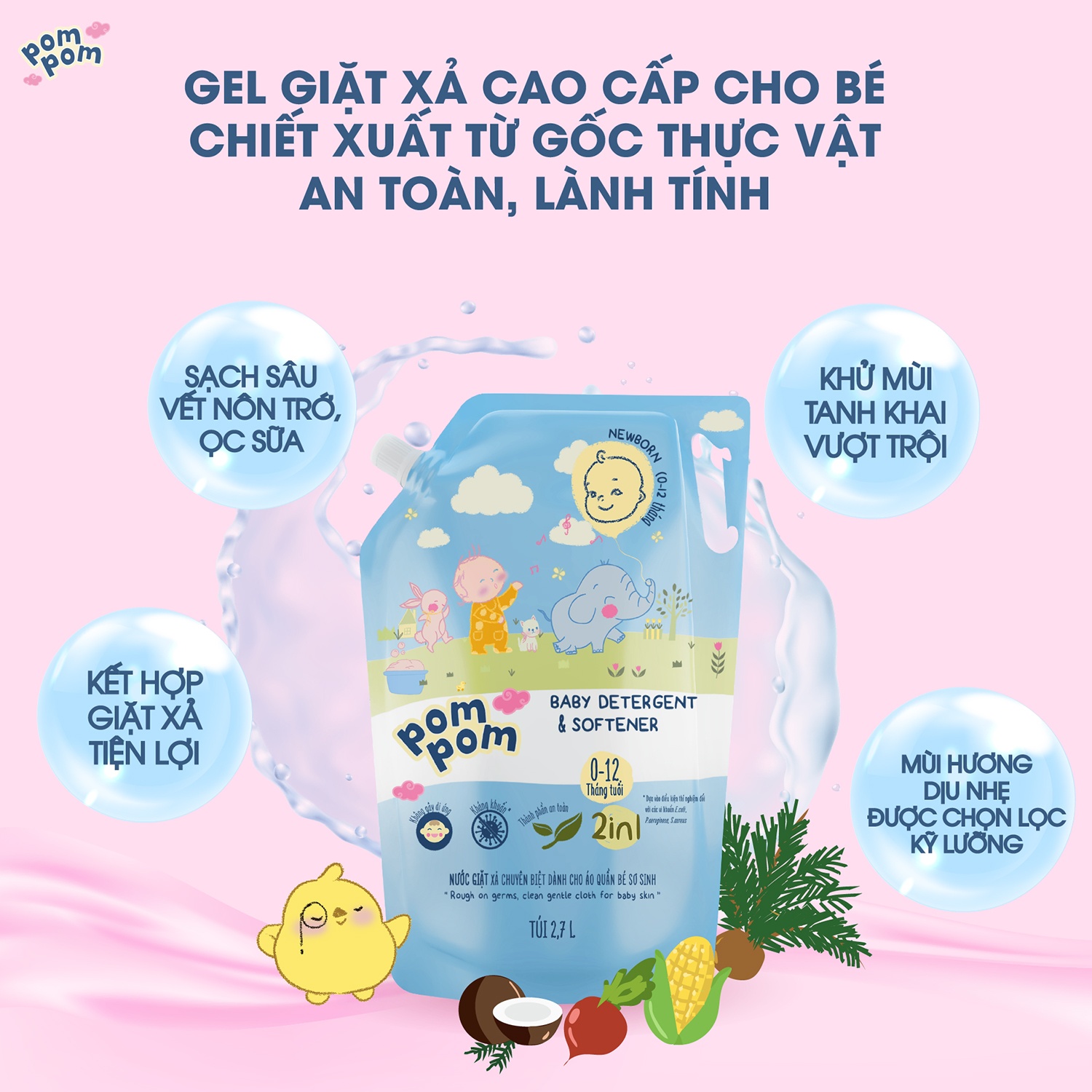 Nước giặt xả Pom Pom Newborn 2700ml (0-12M) hình 2
