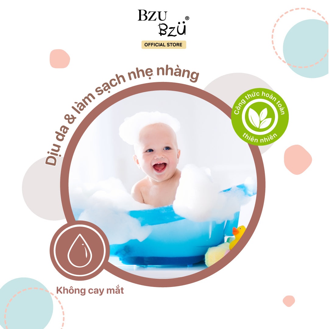 Sữa tắm gội chiết xuất hạt bông & vani Bzu Bzu 600ml