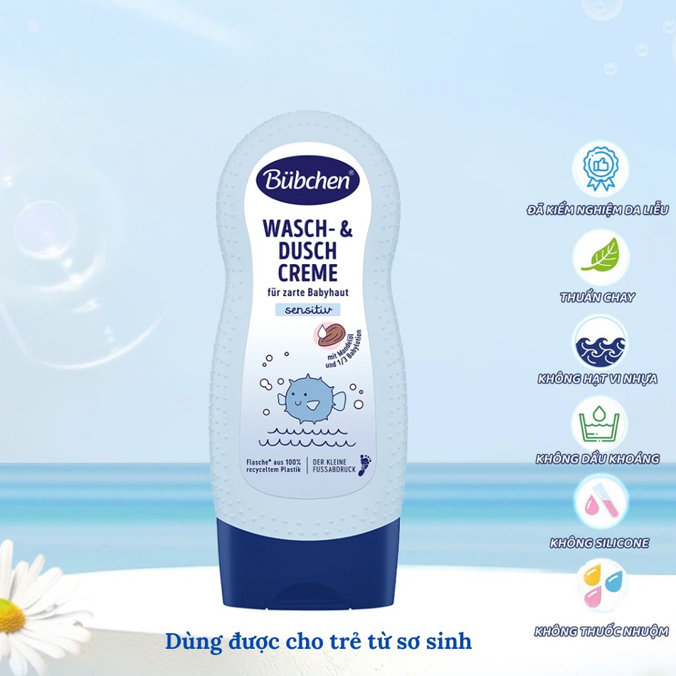 Sữa tắm gội thuần chay sơ sinh Bubchen 230ml 