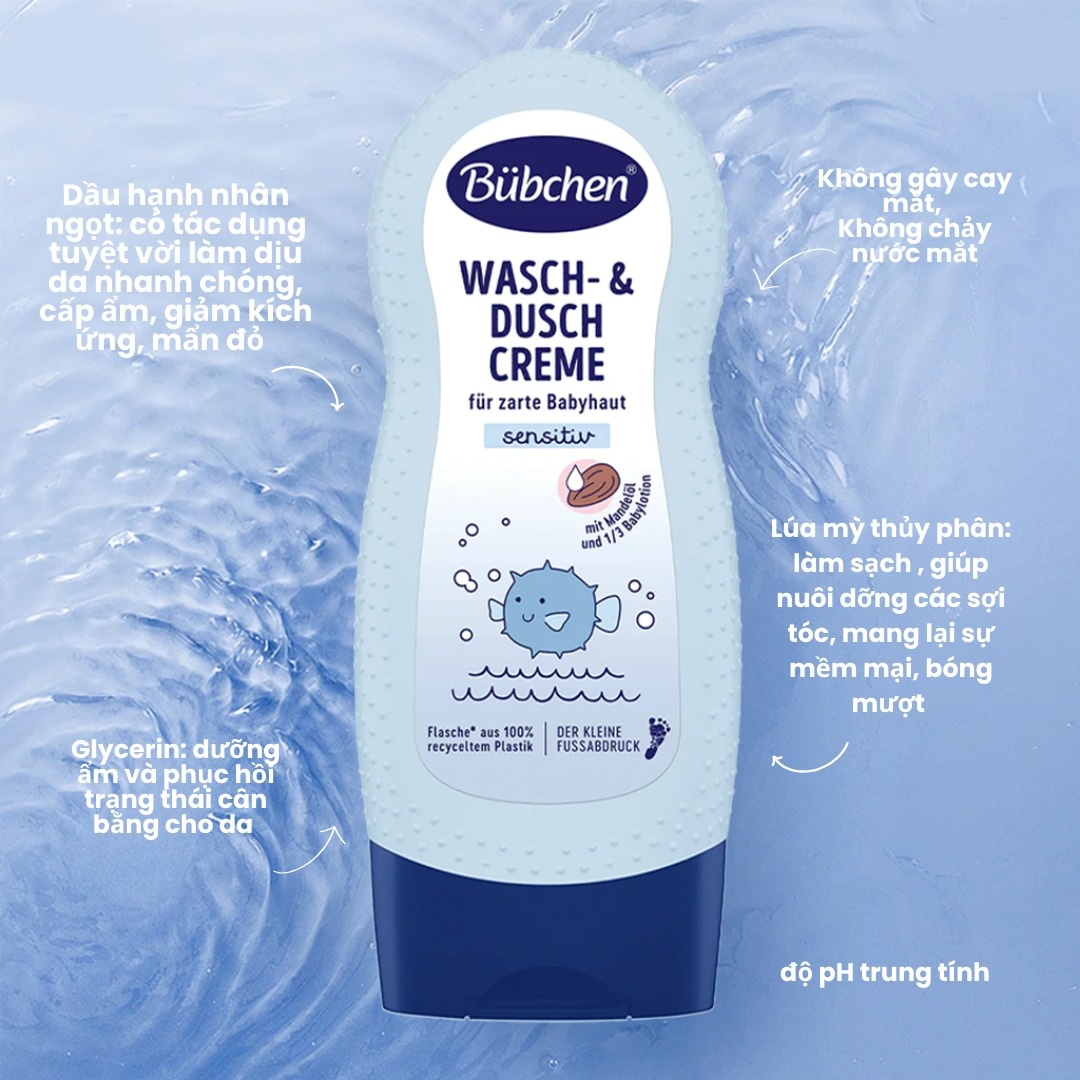 Sữa tắm gội thuần chay sơ sinh Bubchen 230ml 