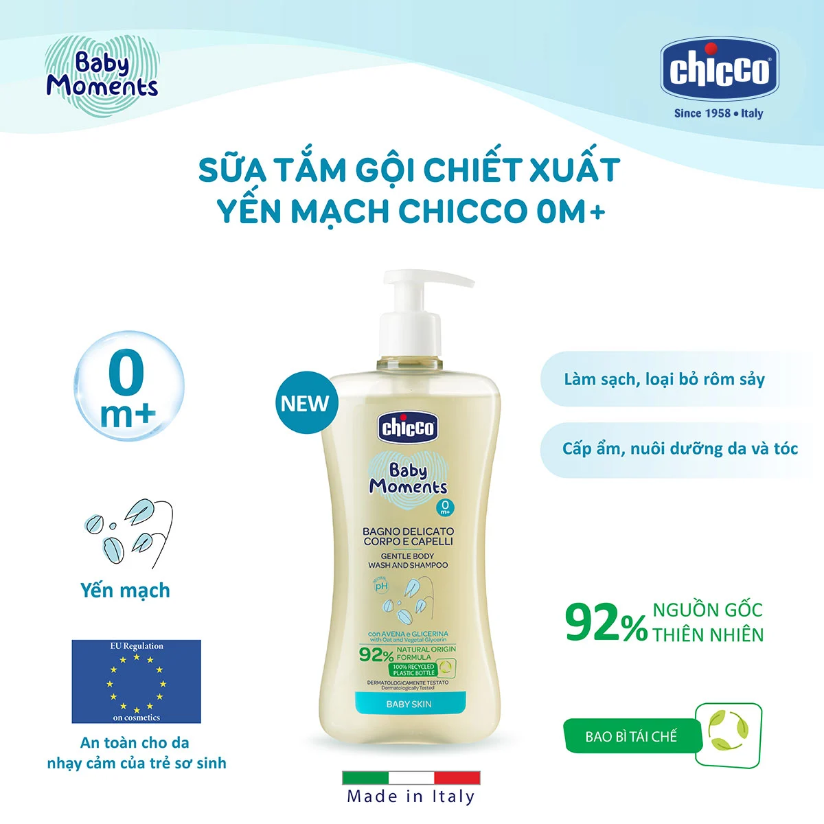Sữa tắm gội yến mạch Chicco 500ml 28451 an toàn với bé