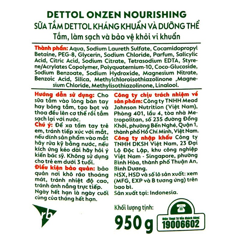 Sữa tắm Ozen mật ong Dettol 950g hình 2