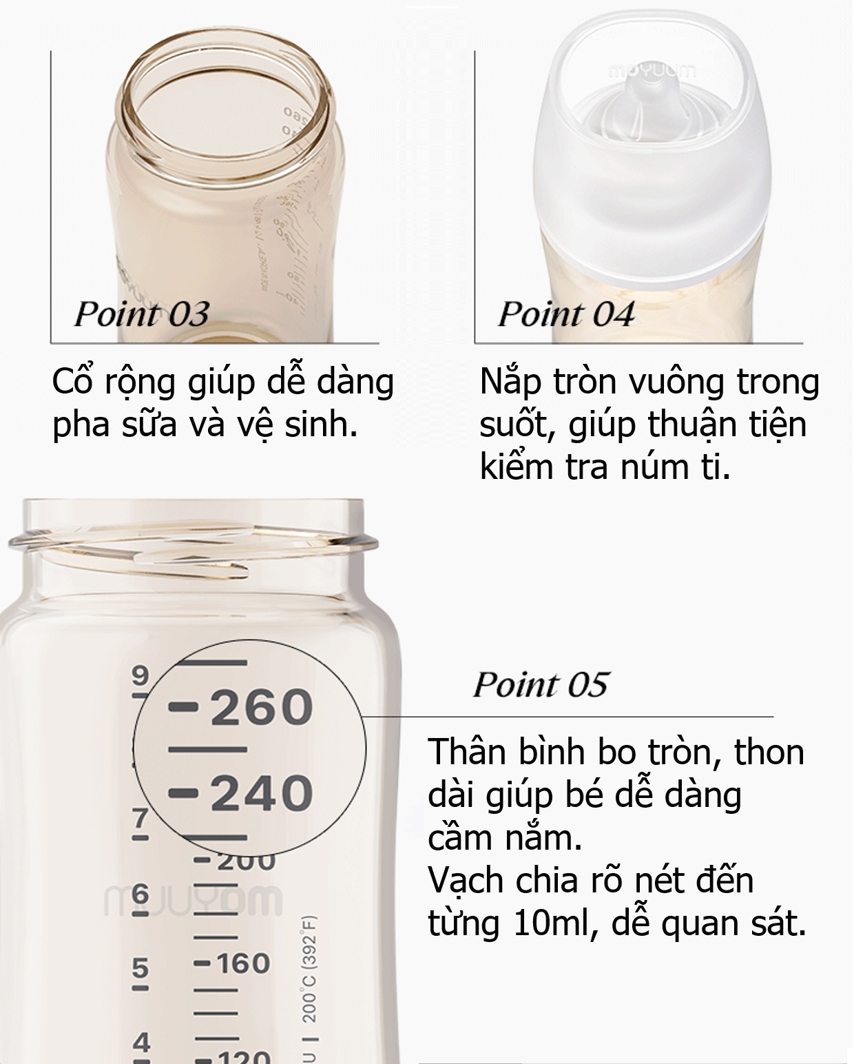 Bình sữa Moyuum PPSU Premium thế hệ thứ 3 Rabbit 270ml hình 3