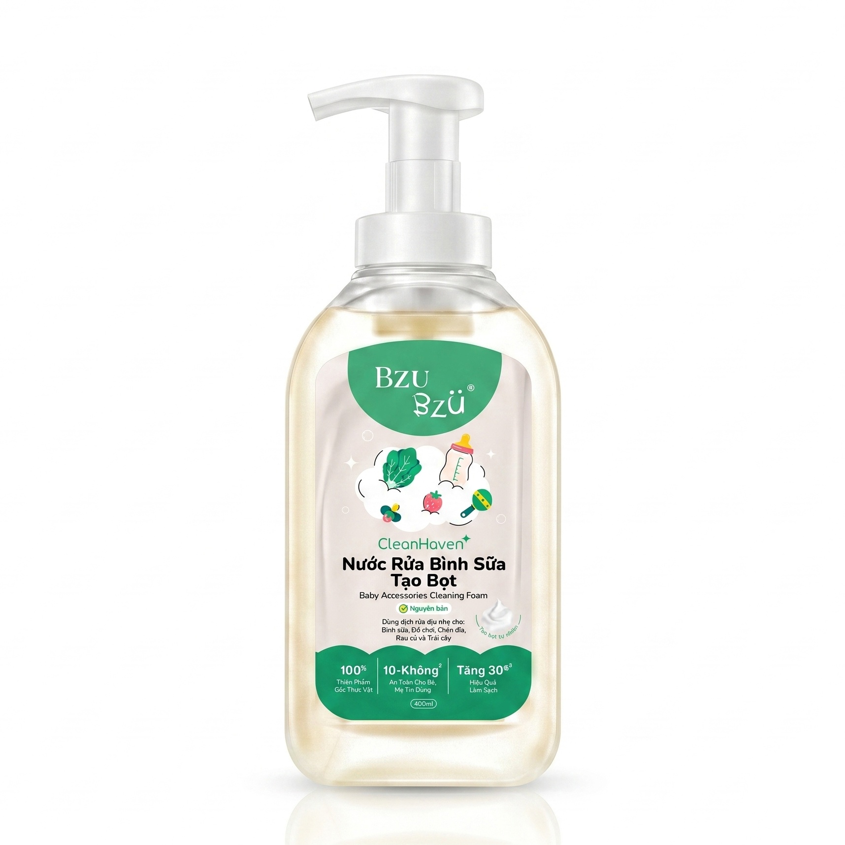Nước rửa bình tạo bọt không mùi Bzu Bzu chai 500ml VN hình 1