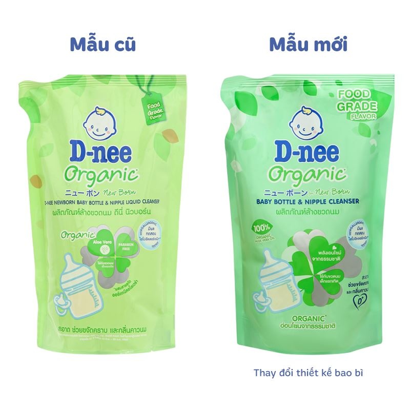 Nước rửa bình sữa và rau quả Dnee bao bì cũ 600ml và mới 550ml
