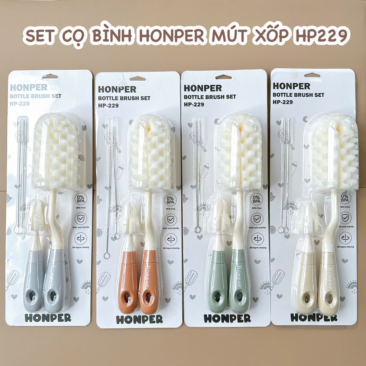 Set cọ bình mút xốp 2 chi tiết Honper HP-229 (Màu ngẫu nhiên) hình 1