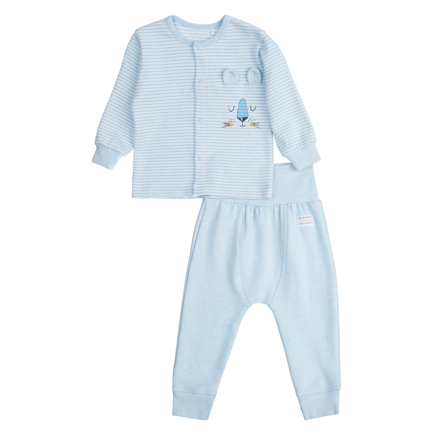 Bộ quần áo bé trai dài tay cài giữa kẻ ngang KidsPlaza ND21D (Xanh) hình 1