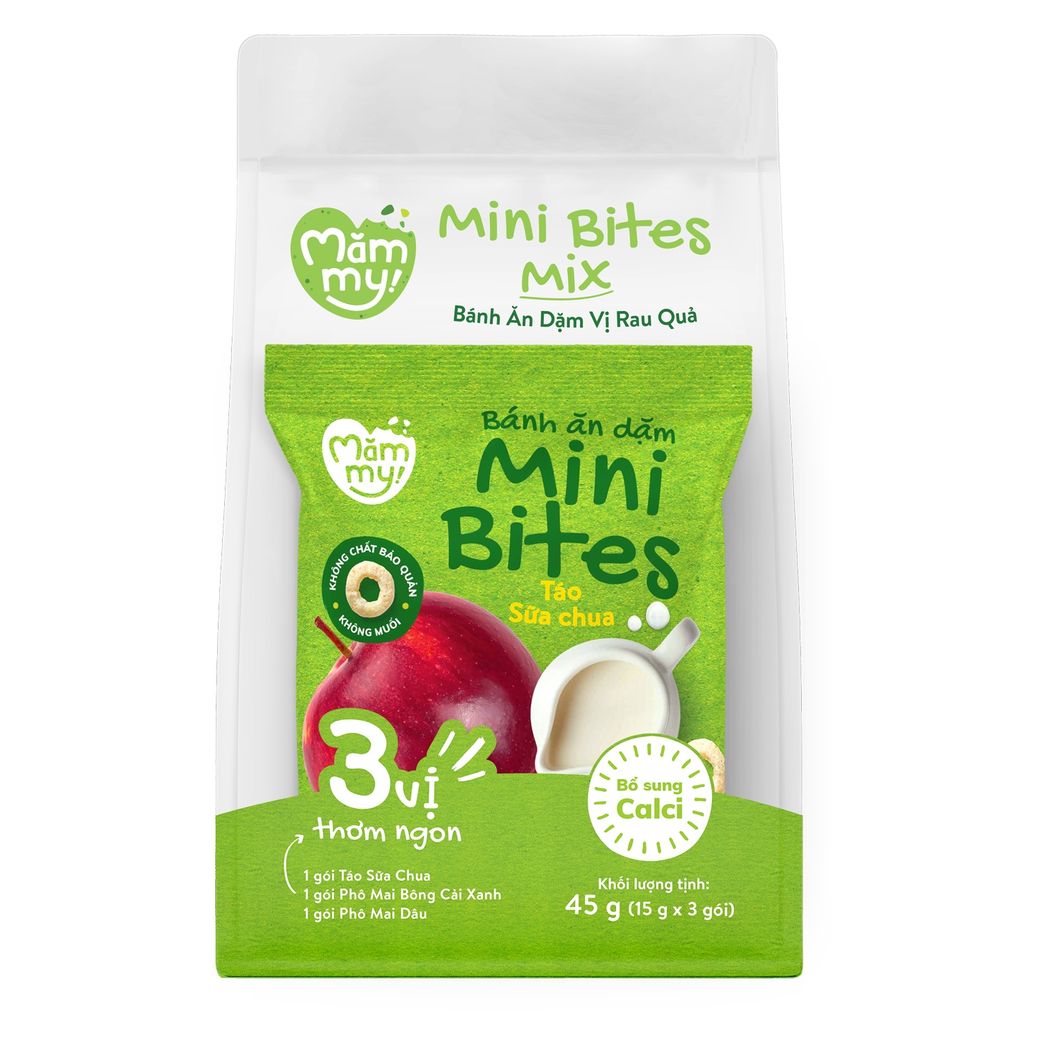 Bánh ăn dặm Mămmy mix 3 vị (Táo sữa chua - Phô mai bông cải xanh - Phô mai dâu) 45g hình 1