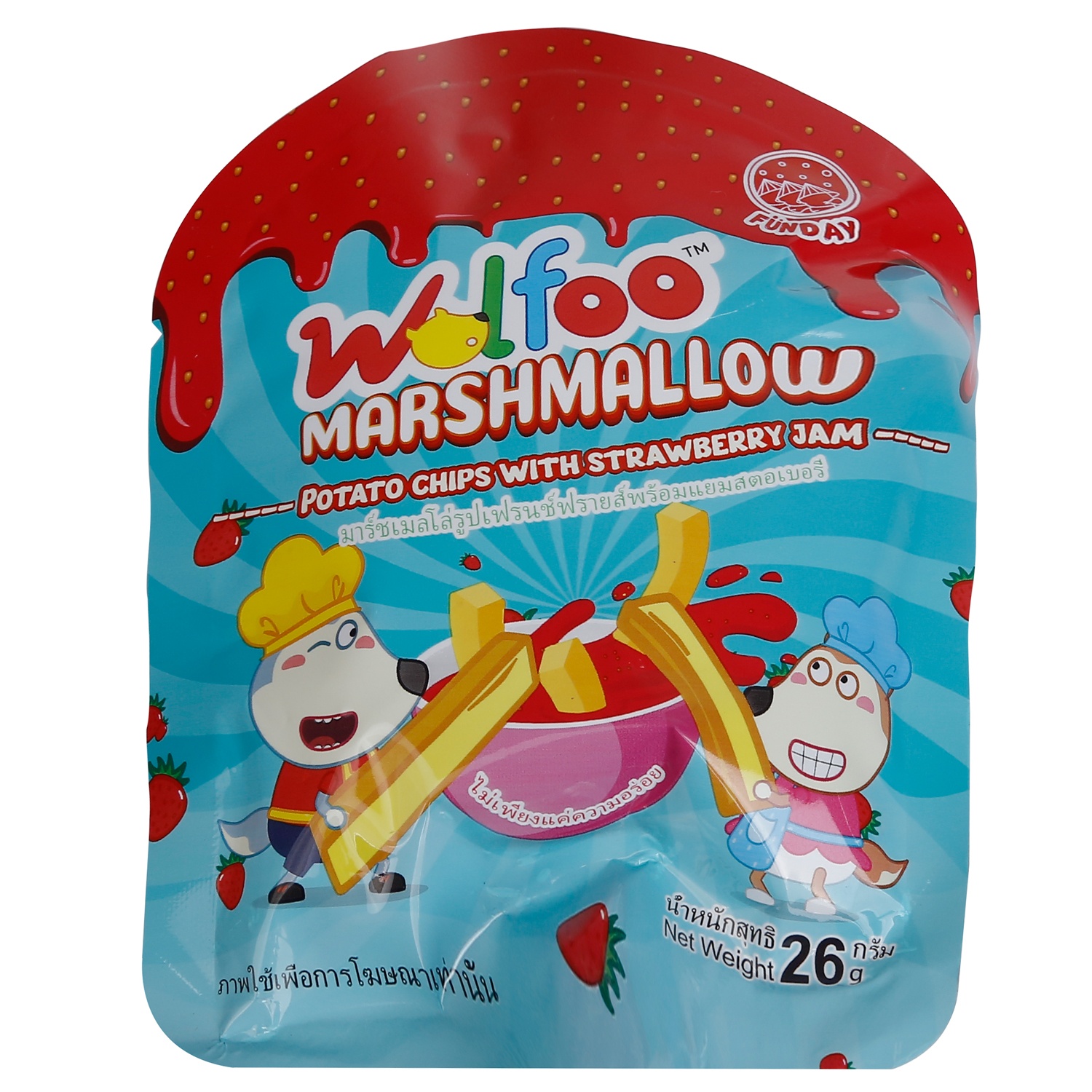 Kẹo xốp Wolfoo khoai tây với mứt dâu tây 26g hình 1