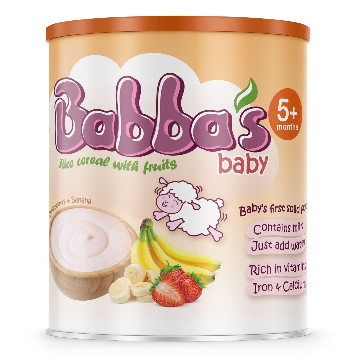 Bột ăn dặm Babba's Baby vị dâu chuối dành cho bé 5M+