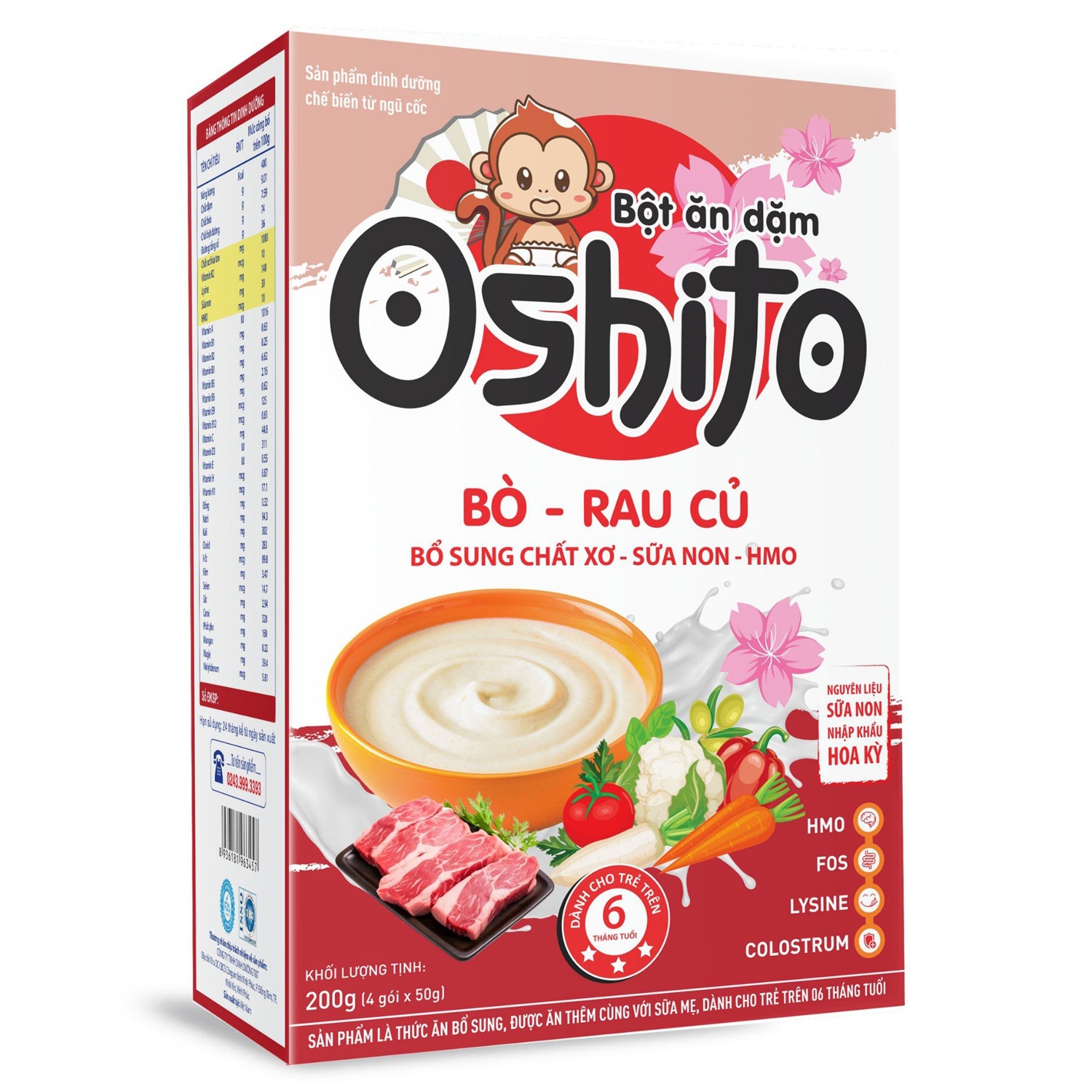 Bột ăn dặm Oshito bò rau củ 4x50g