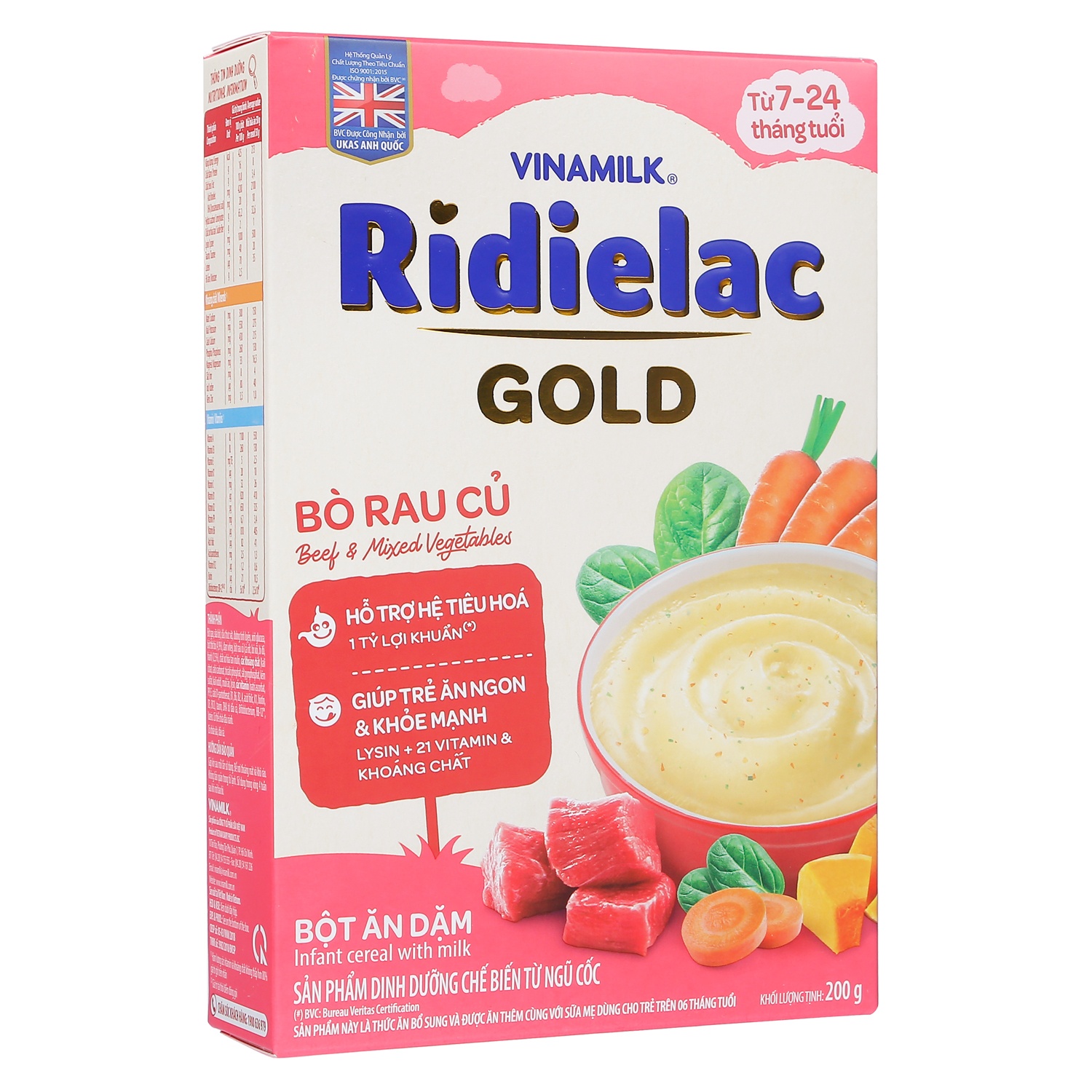 Bột ăn dặm Ridielac Gold bò rau củ 200g cho bé 7M-24M hình 1