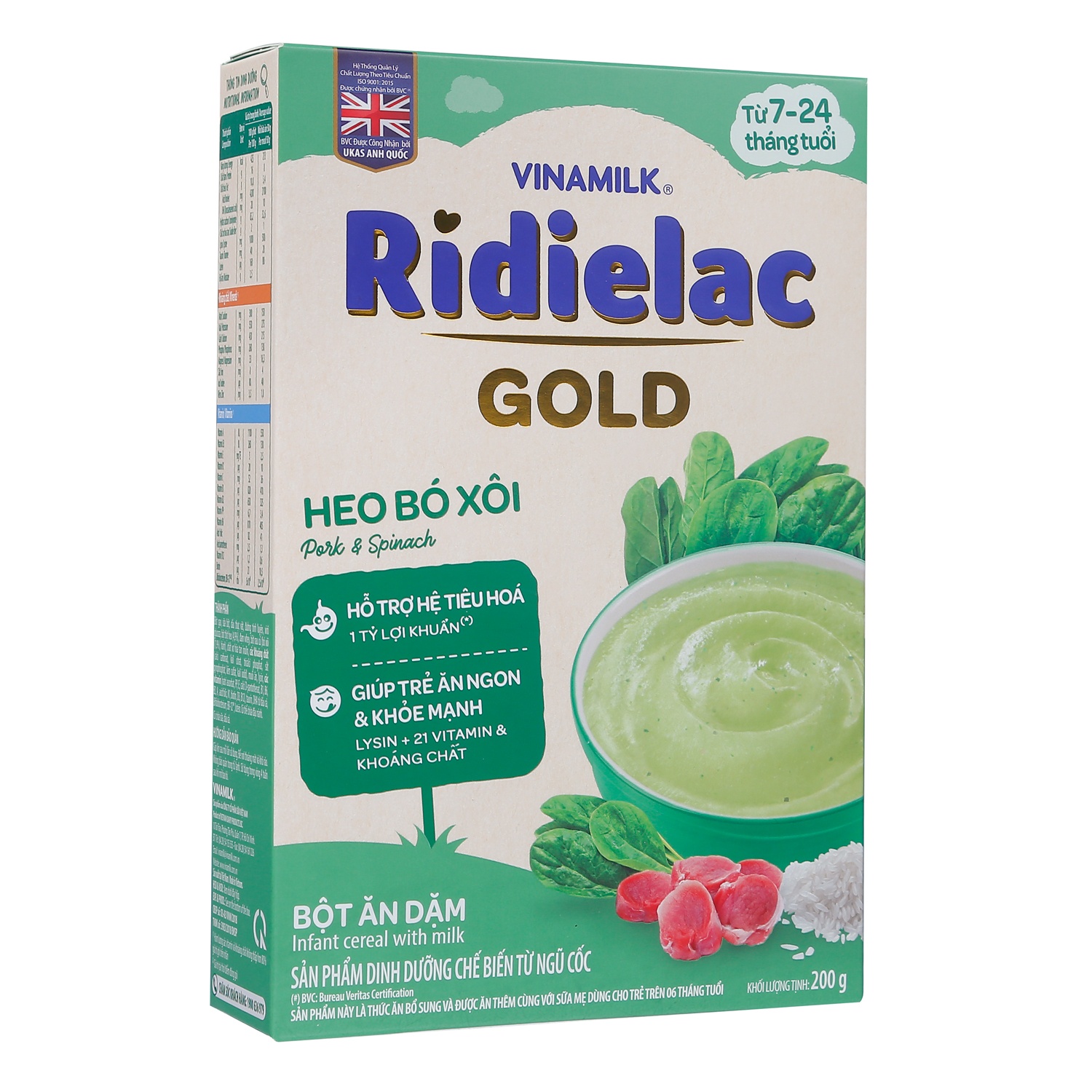 Bột ăn dặm Ridielac Gold vị heo bó xôi 200g cho bé 7M-24M hình 1