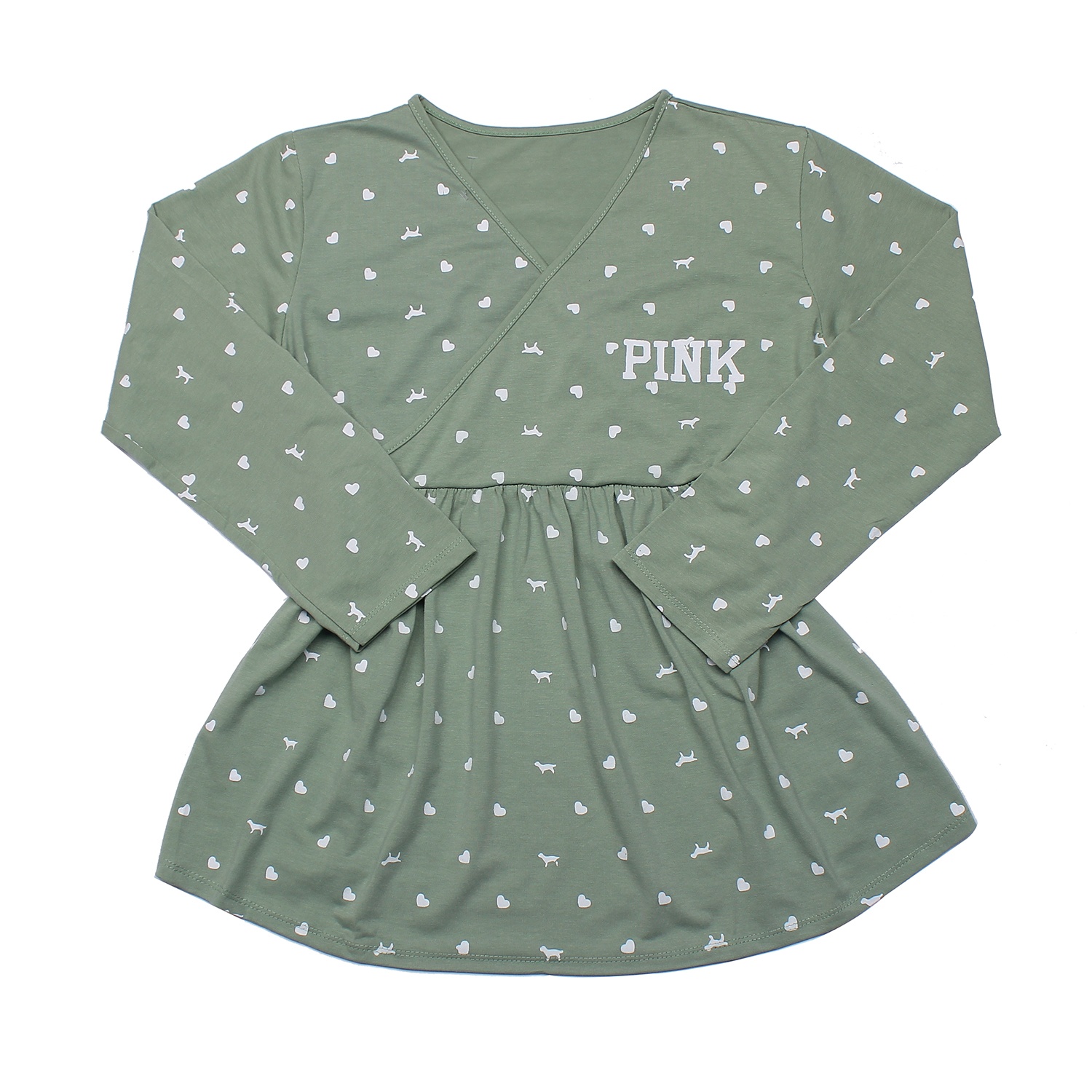 Bộ quần áo sau sinh cho mẹ cotton cổ tim Pink rộng rãi, thoải mái Bộ quần áo sau sinh cho mẹ cotton cổ tim Pink hình 2