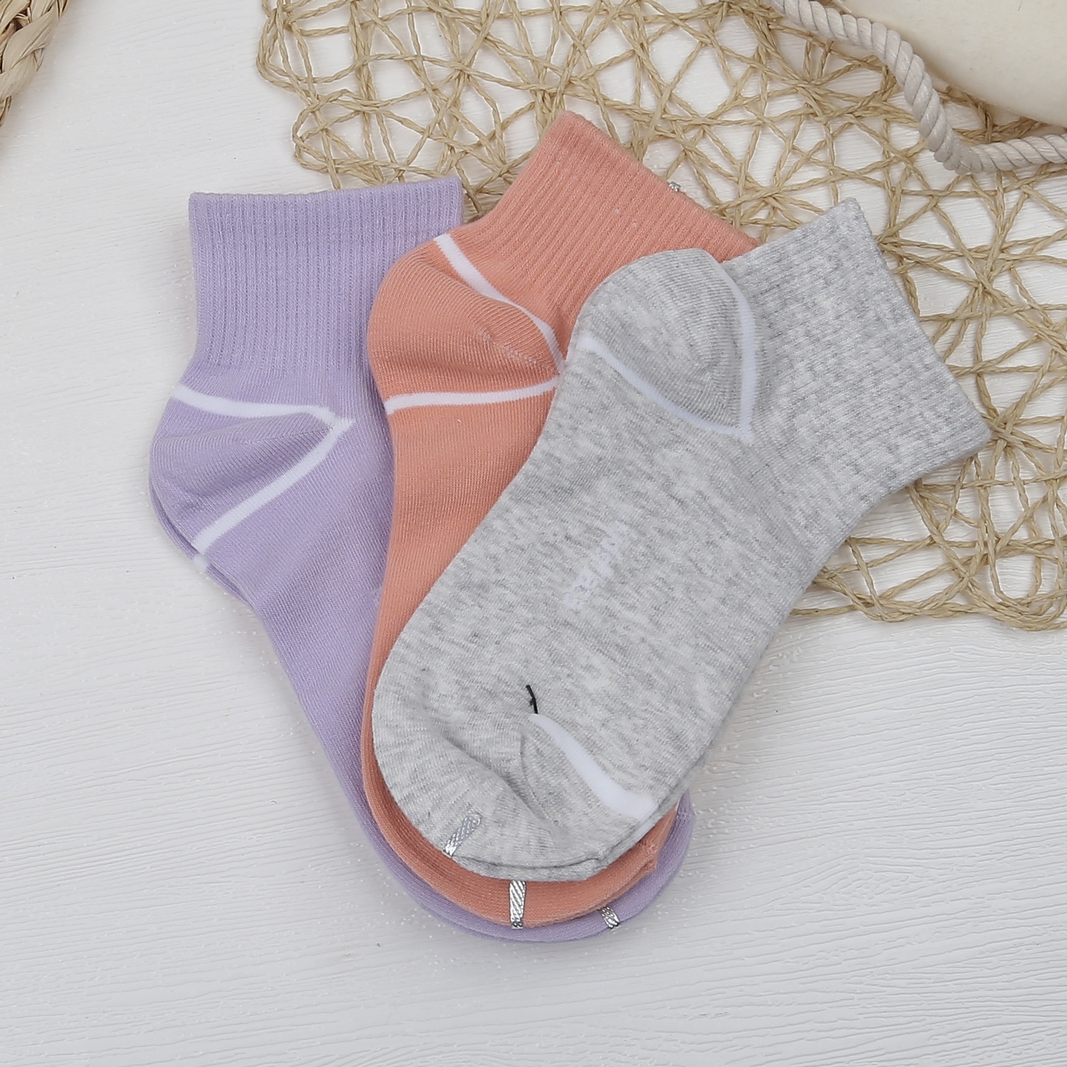 Set 3 tất cho mẹ KidsPlaza kẻ DK23D (Cam-tím-ghi) hình 1