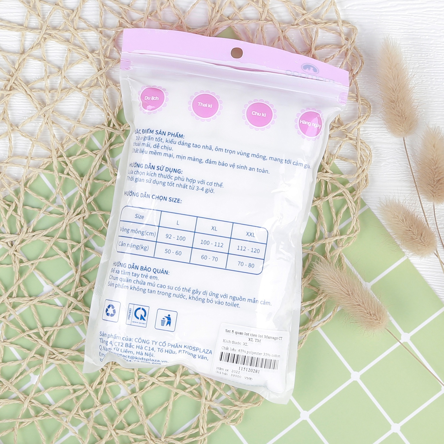 Set 5 quần lót tiện lợi Mamago cotton size XL hình 2