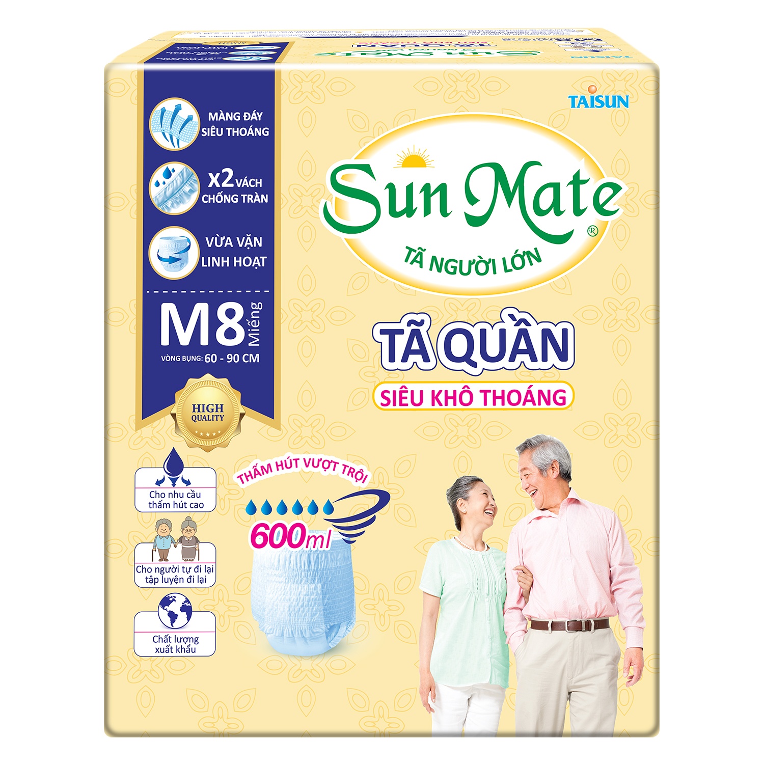 Bỉm - Tã quần người lớn Sunmate siêu khô thoáng size M 8 miếng