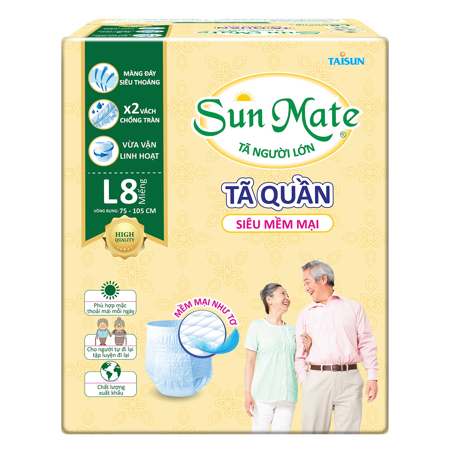 Bỉm - Tã quần người lớn Sunmate siêu mềm size L 8 miếng