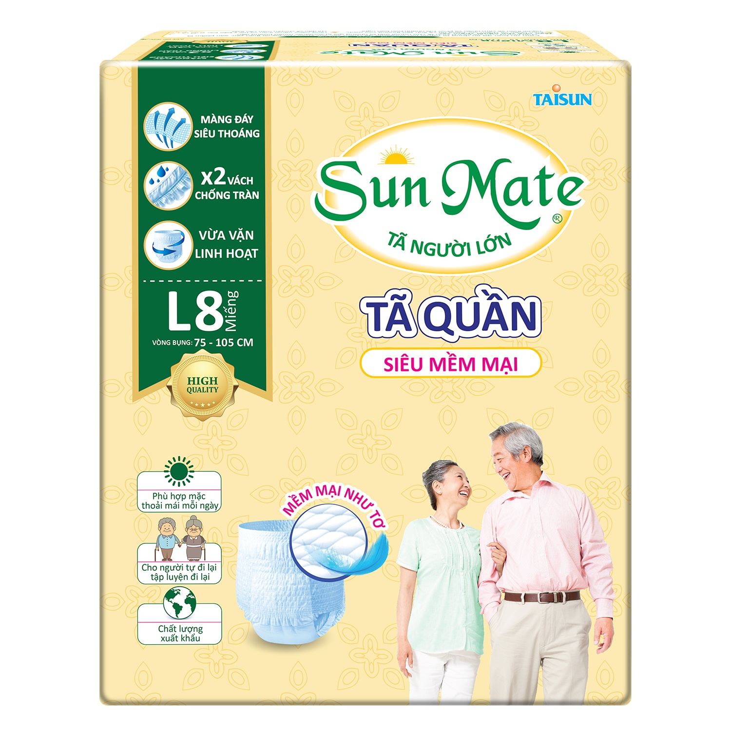 Bỉm - Tã quần người lớn Sunmate siêu mềm size L 8 miếng hình 2
