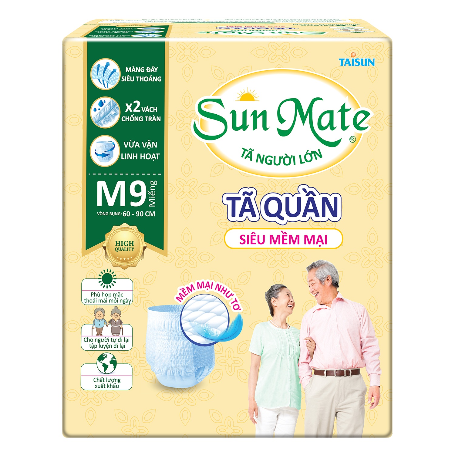 Bỉm - Tã quần người lớn Sunmate siêu mềm size M 9 miếng