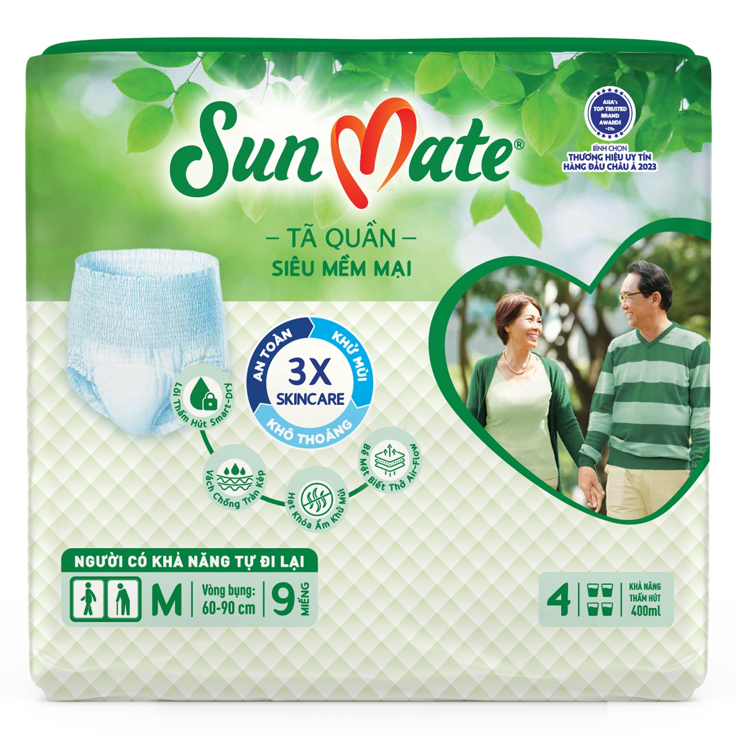 Bỉm - Tã quần người lớn Sunmate siêu mềm size M 9 miếng - Bao bì mới