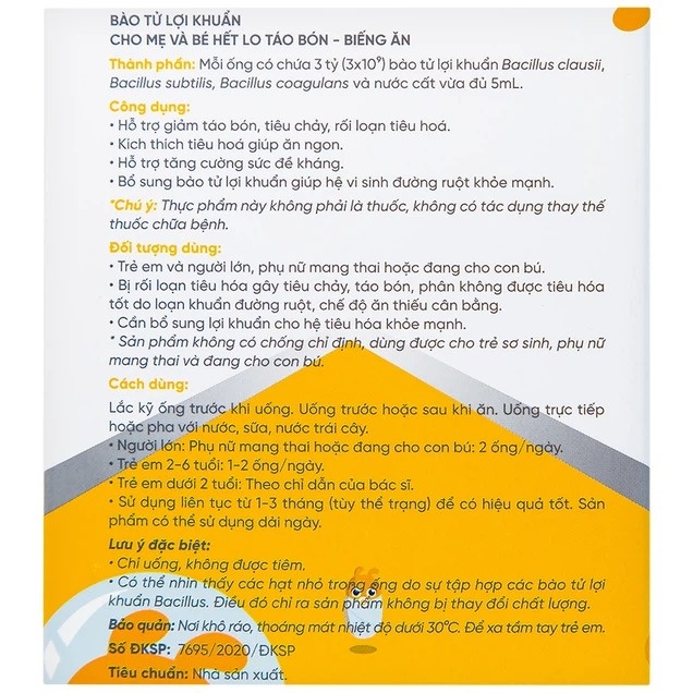 Bào tử lợi khuẩn cho mẹ và bé LiveSpo PREG-MOM hộp 20*5ml hình 2