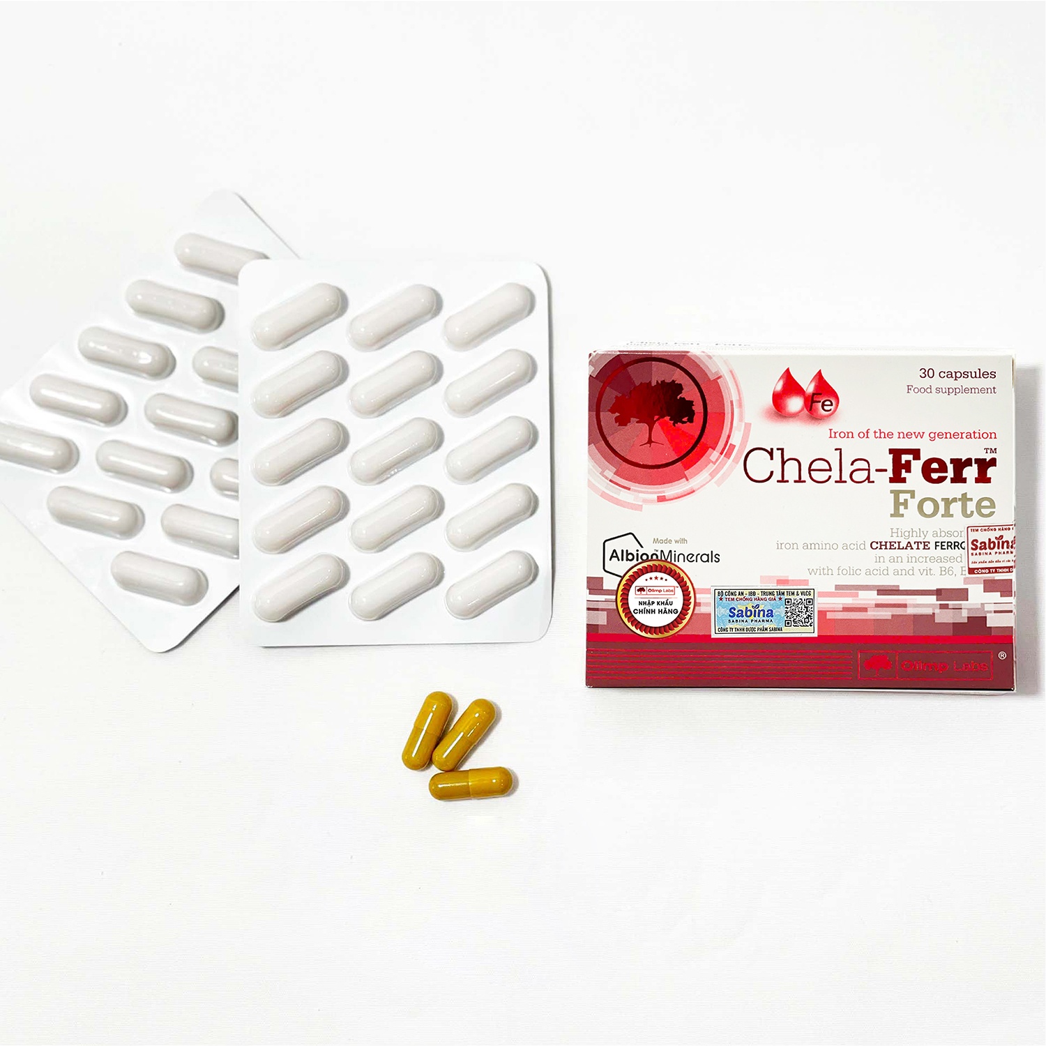 Thành phần viên bổ sung sắt hữu cơ Chela-Ferr Forte cho bà bầu 30 viên