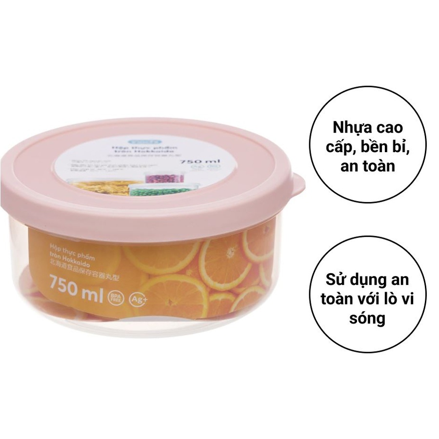 Hộp đựng thực phẩm tròn Hokkaido 750ml bền bỉ, an toàn 