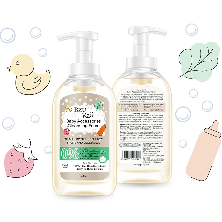 Nước rửa bình tạo bọt hương tự nhiên Bzu Bzu chai 500ml hình 2