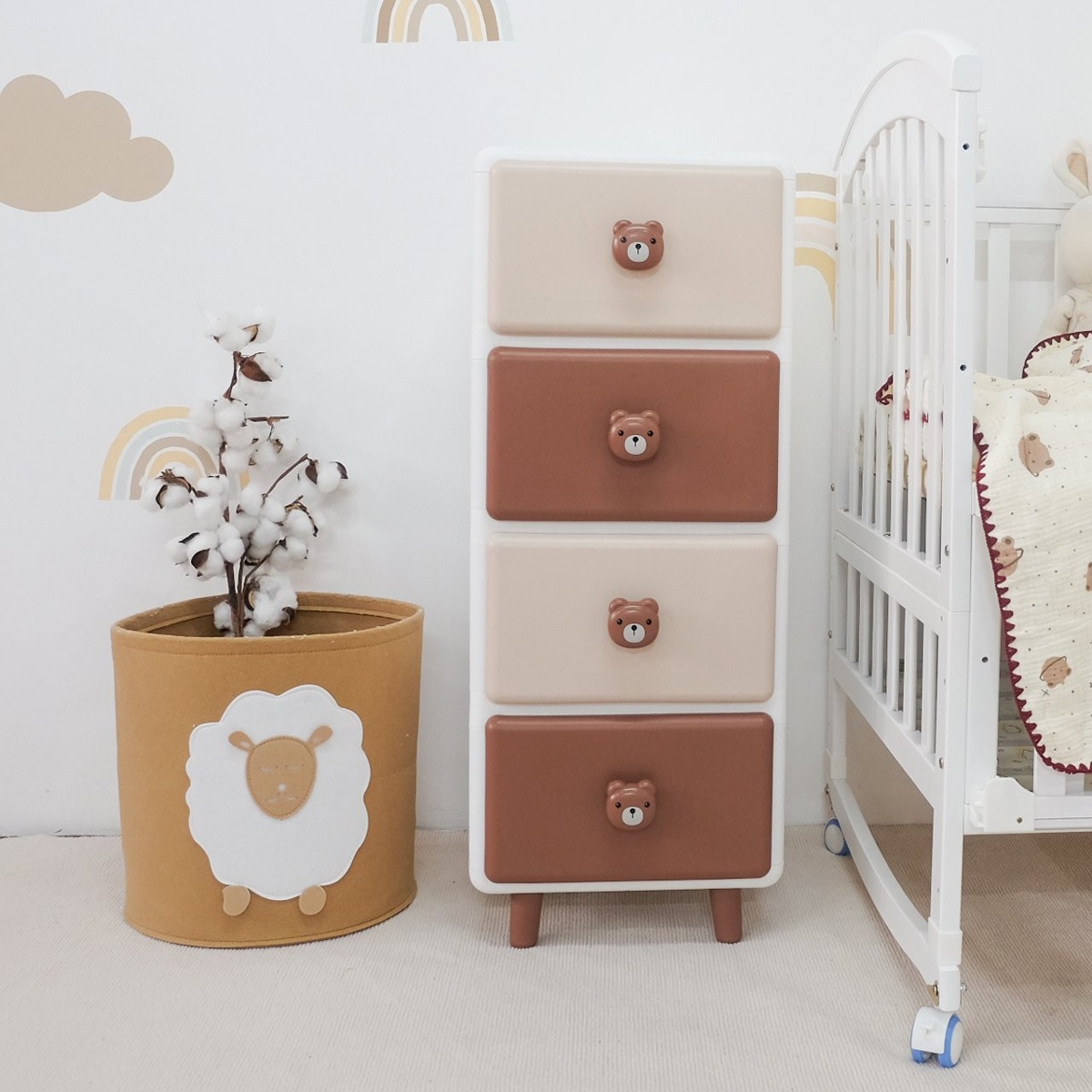 Tủ ngăn kéo Mon Mon 4 tầng hoạ tiết gấu nâu hình 1