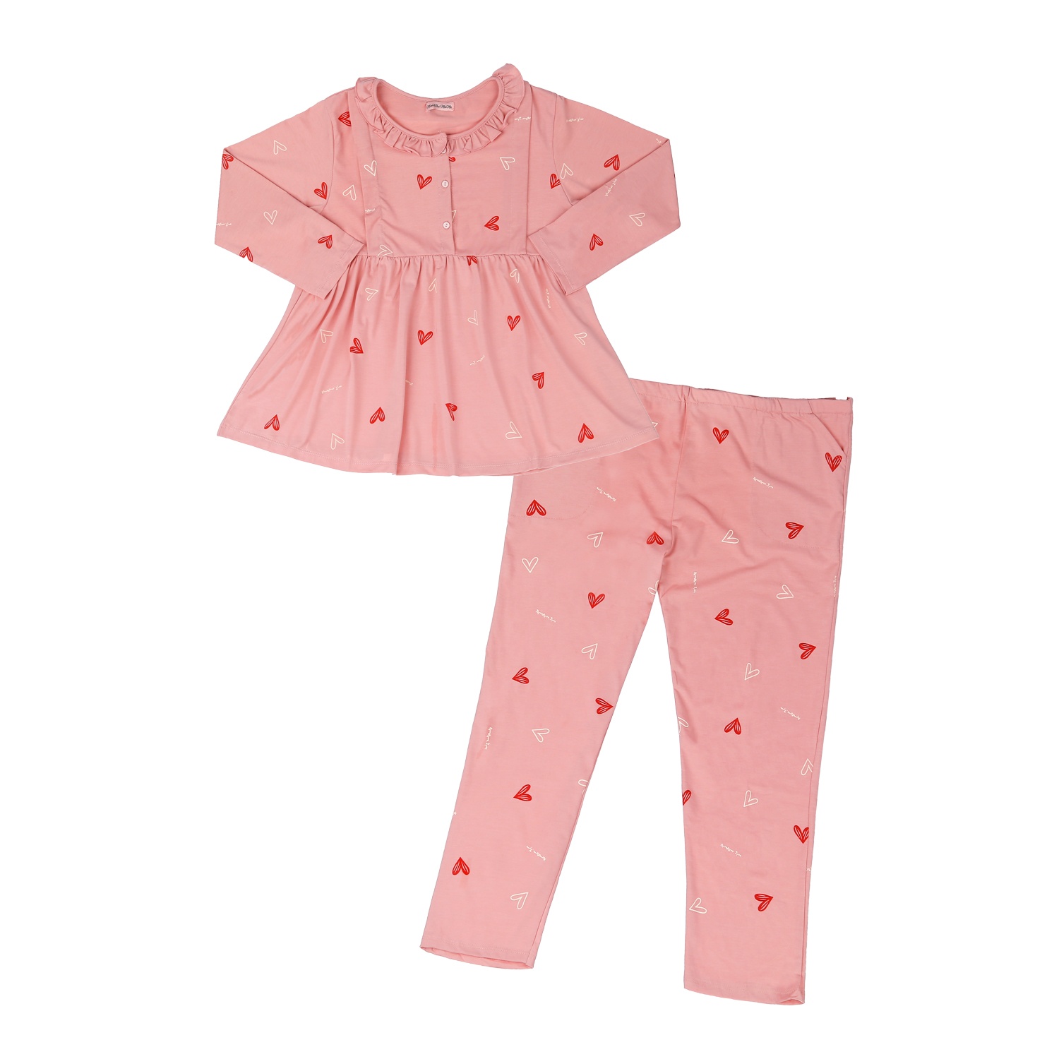 Bộ quần áo bầu sau sinh in hình trái tim cổ bèo M23 hình 1