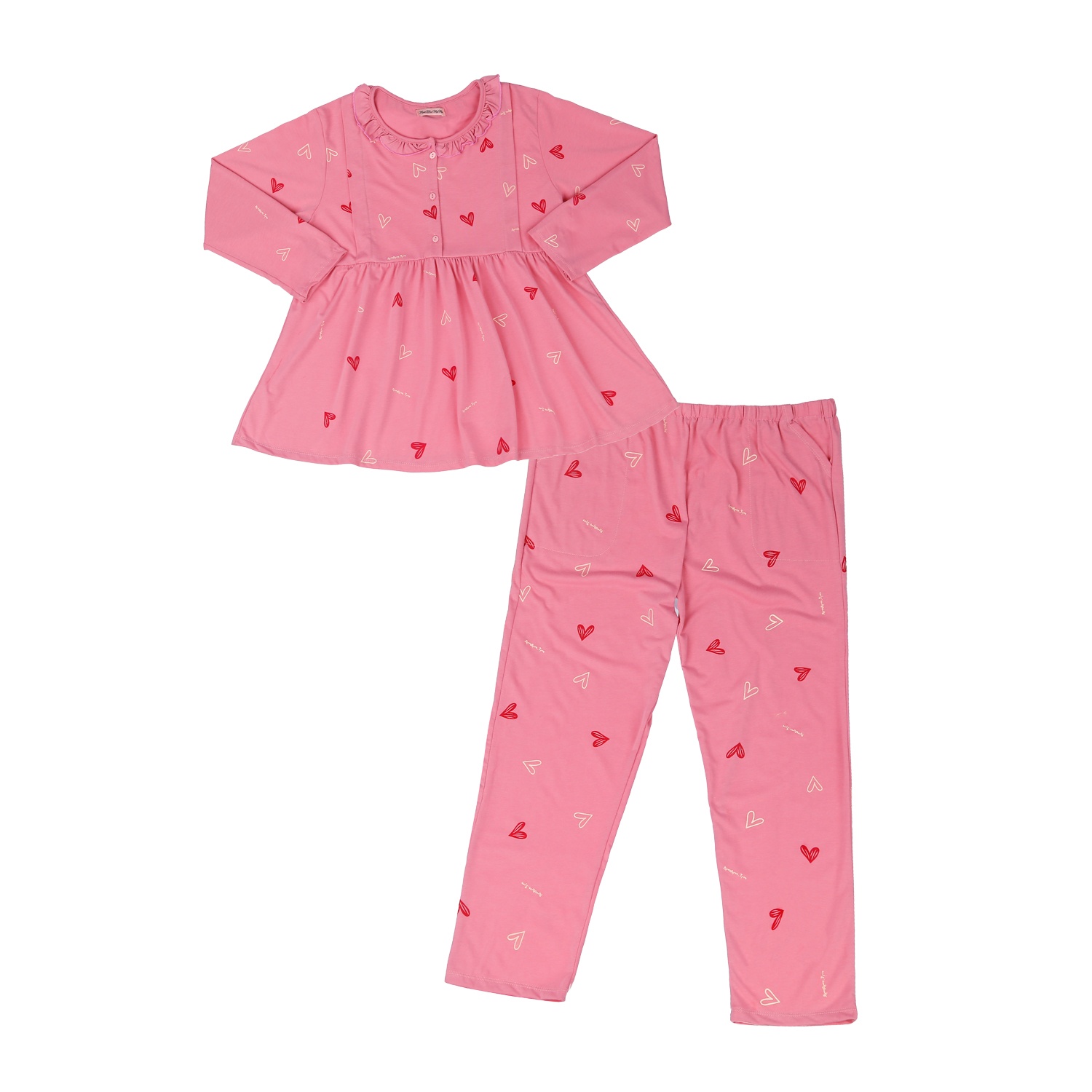 Bộ quần áo bầu sau sinh in hoạ tiết trái tim cổ bèo M23 (Hồng) hình 1