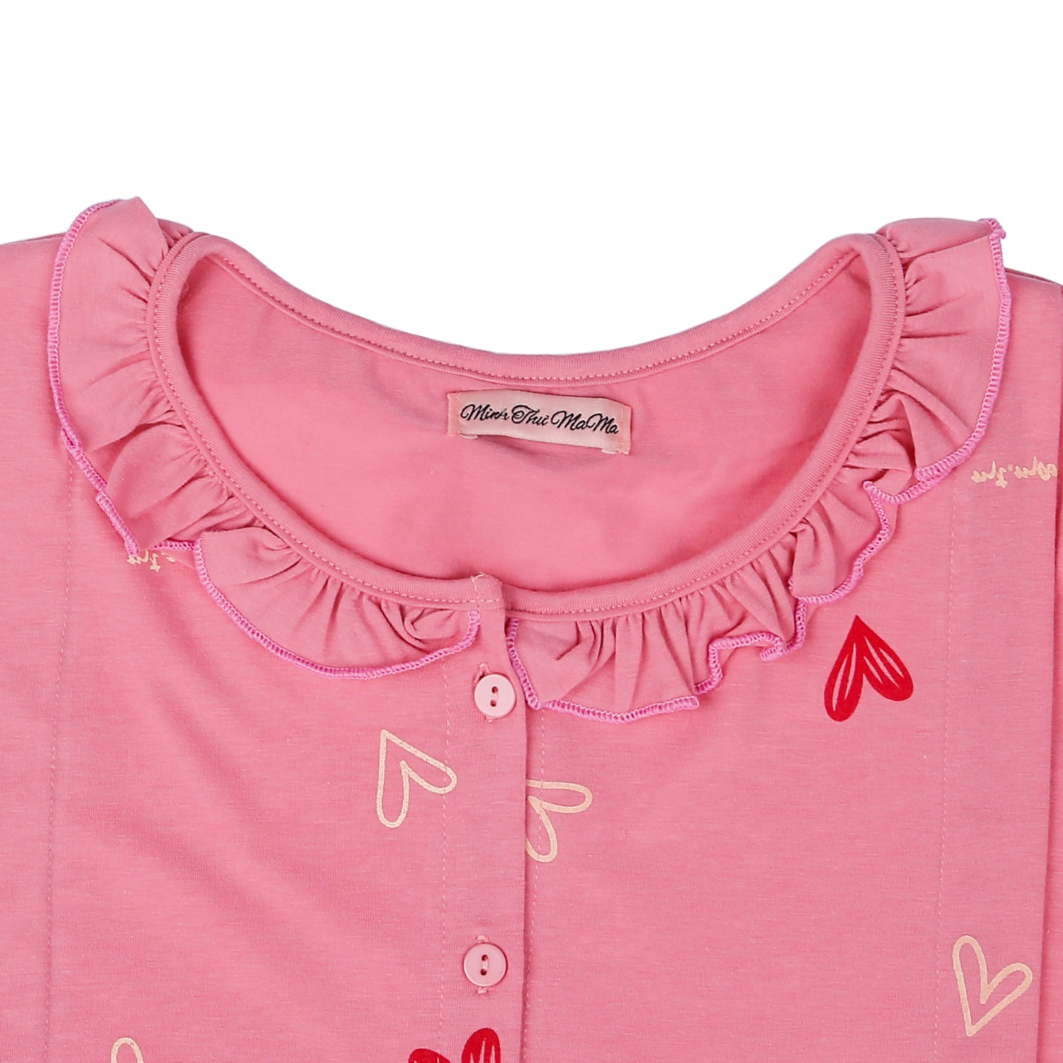 Bộ quần áo bầu sau sinh in hoạ tiết trái tim cổ bèo M23 (Hồng) hình 4