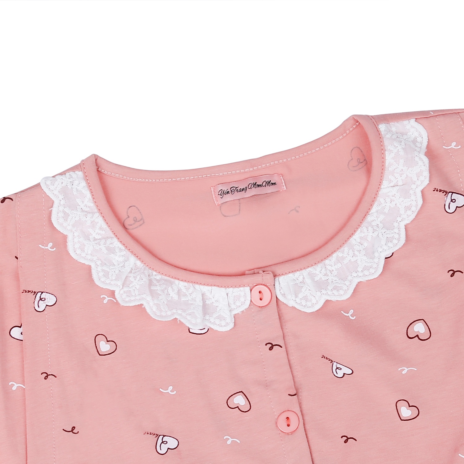 Bộ quần áo sau sinh cho mẹ in Cổ ren tim hồng M23 hình 3