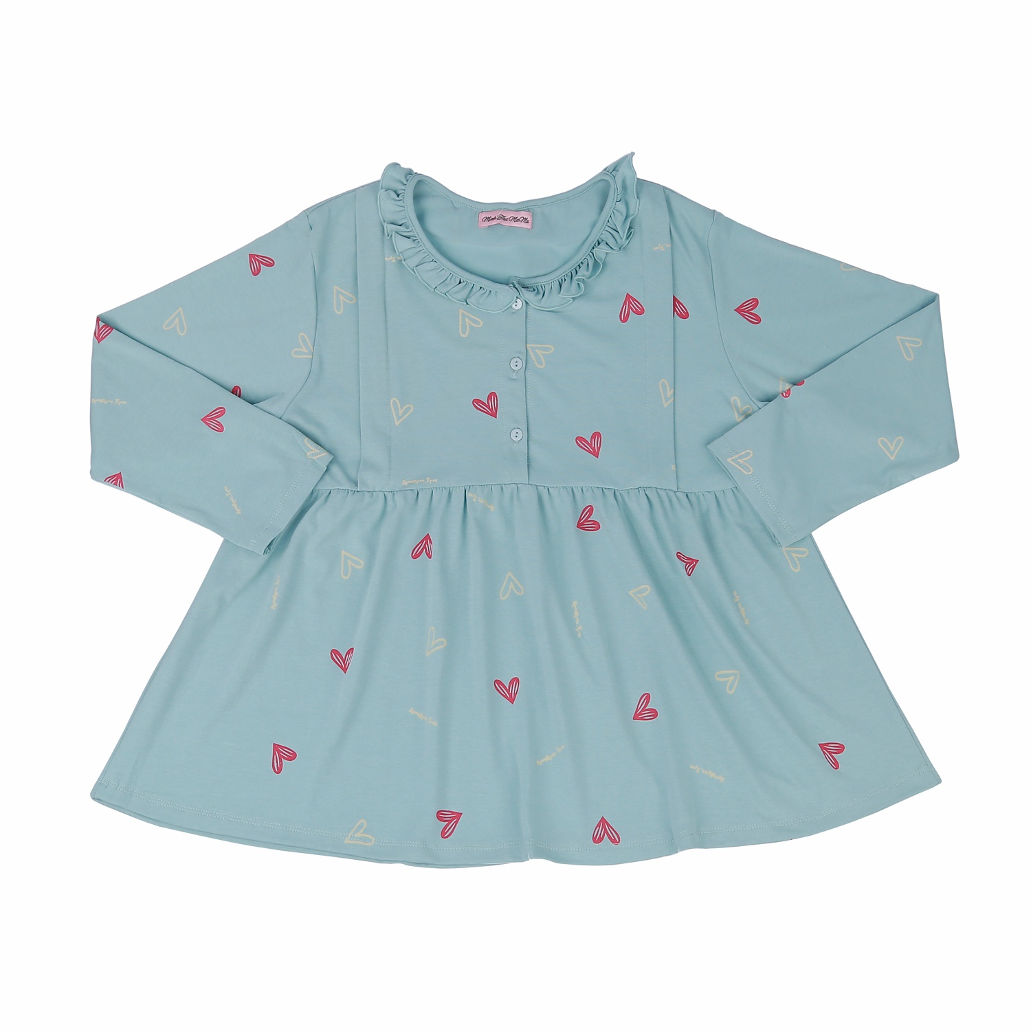 Bộ quần áo sau sinh cho mẹ in họa tiết Trái tim cổ bèo xam lam M23 hình 2