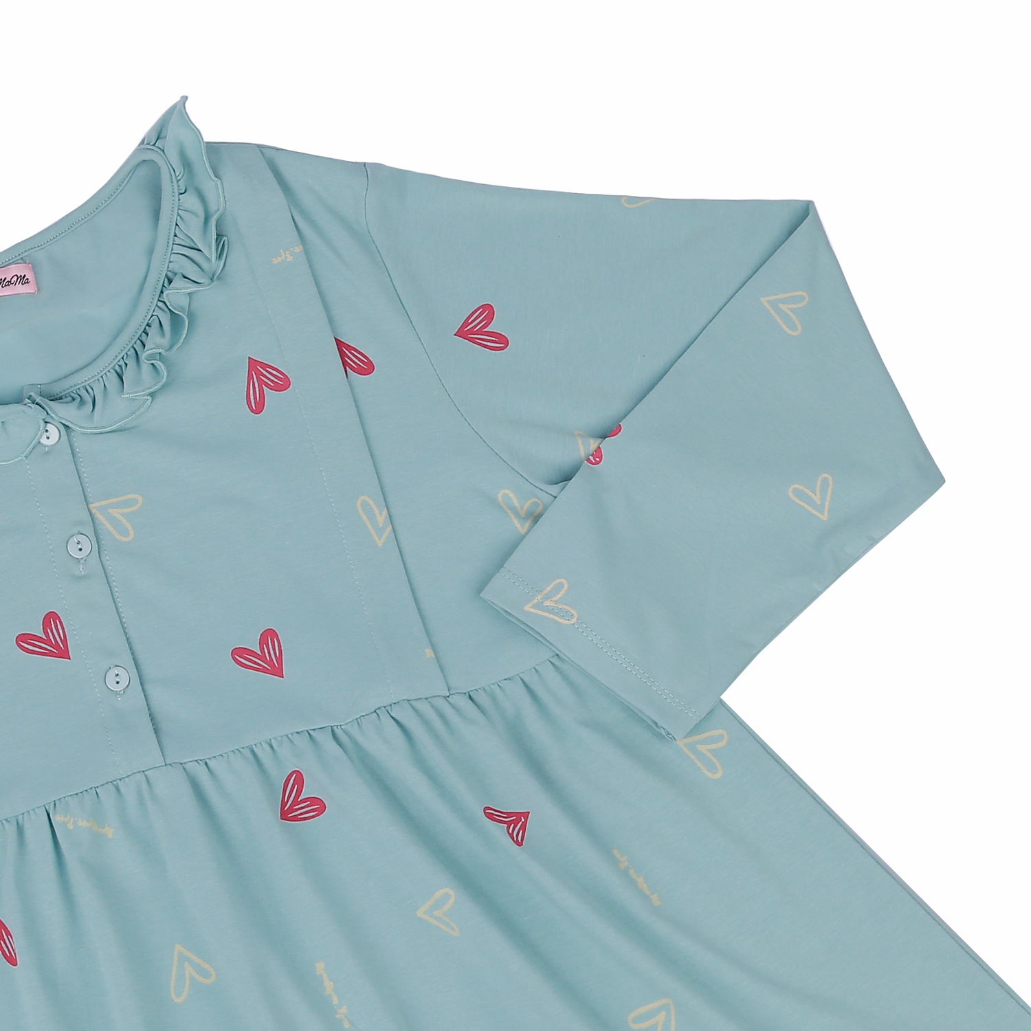 Bộ quần áo sau sinh cho mẹ in họa tiết Trái tim cổ bèo xam lam M23 hình 3