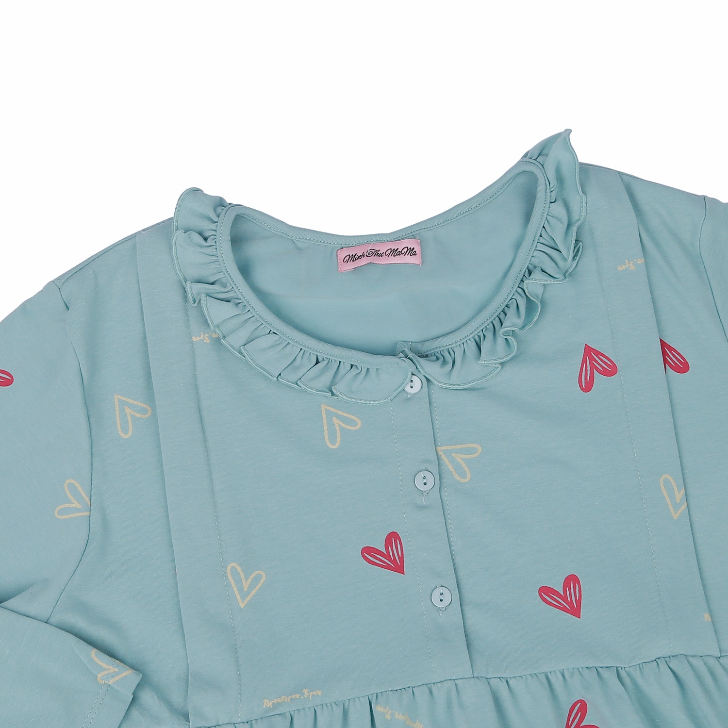 Bộ quần áo sau sinh cho mẹ in họa tiết Trái tim cổ bèo xam lam M23 hình 5