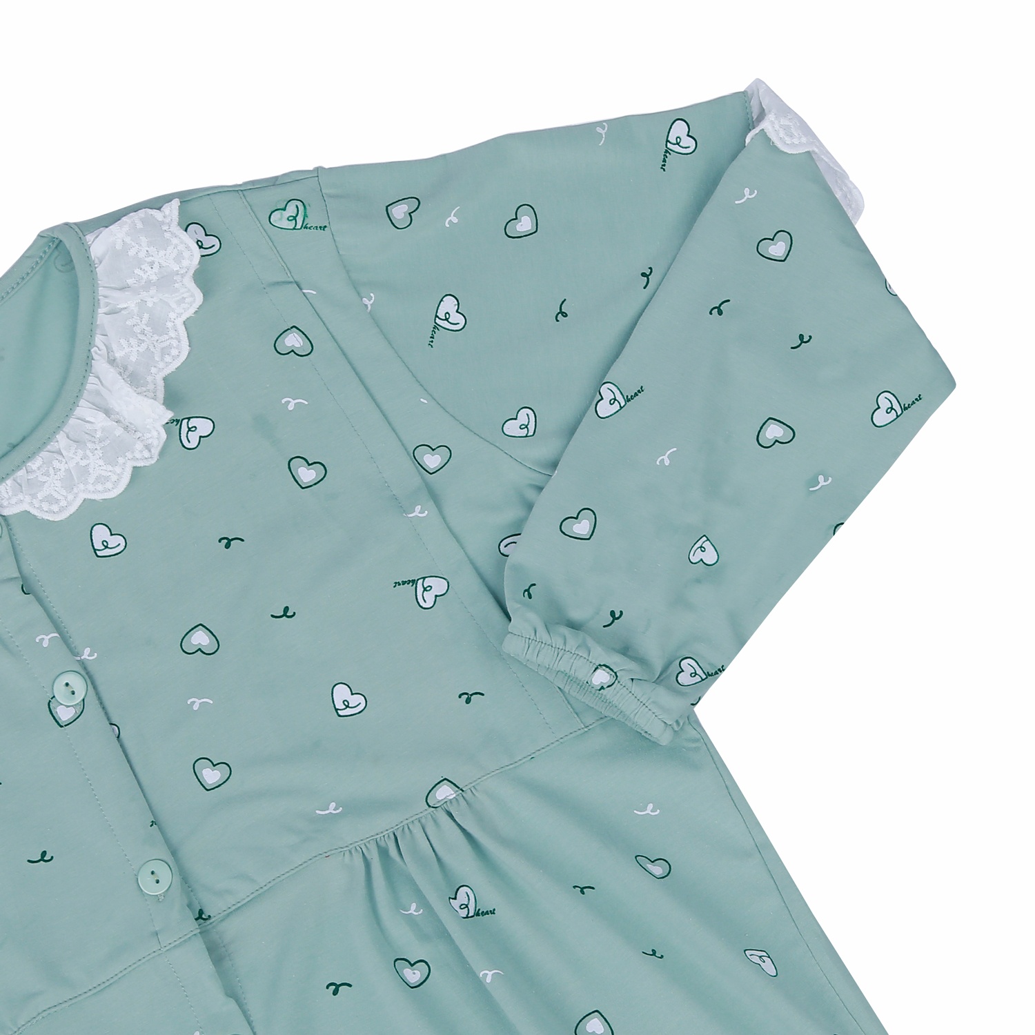 Bộ quần áo sau sinh cho mẹ in họa tiết Trái Tim cổ ren xanh M23 hình 3