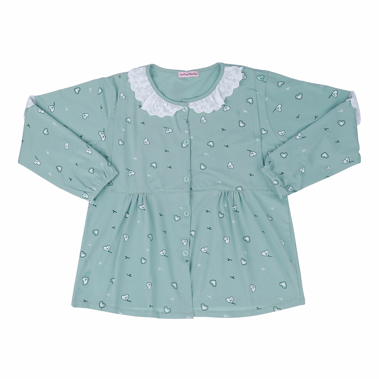 Bộ quần áo sau sinh cho mẹ in họa tiết Trái Tim cổ ren xanh M23 hình 4