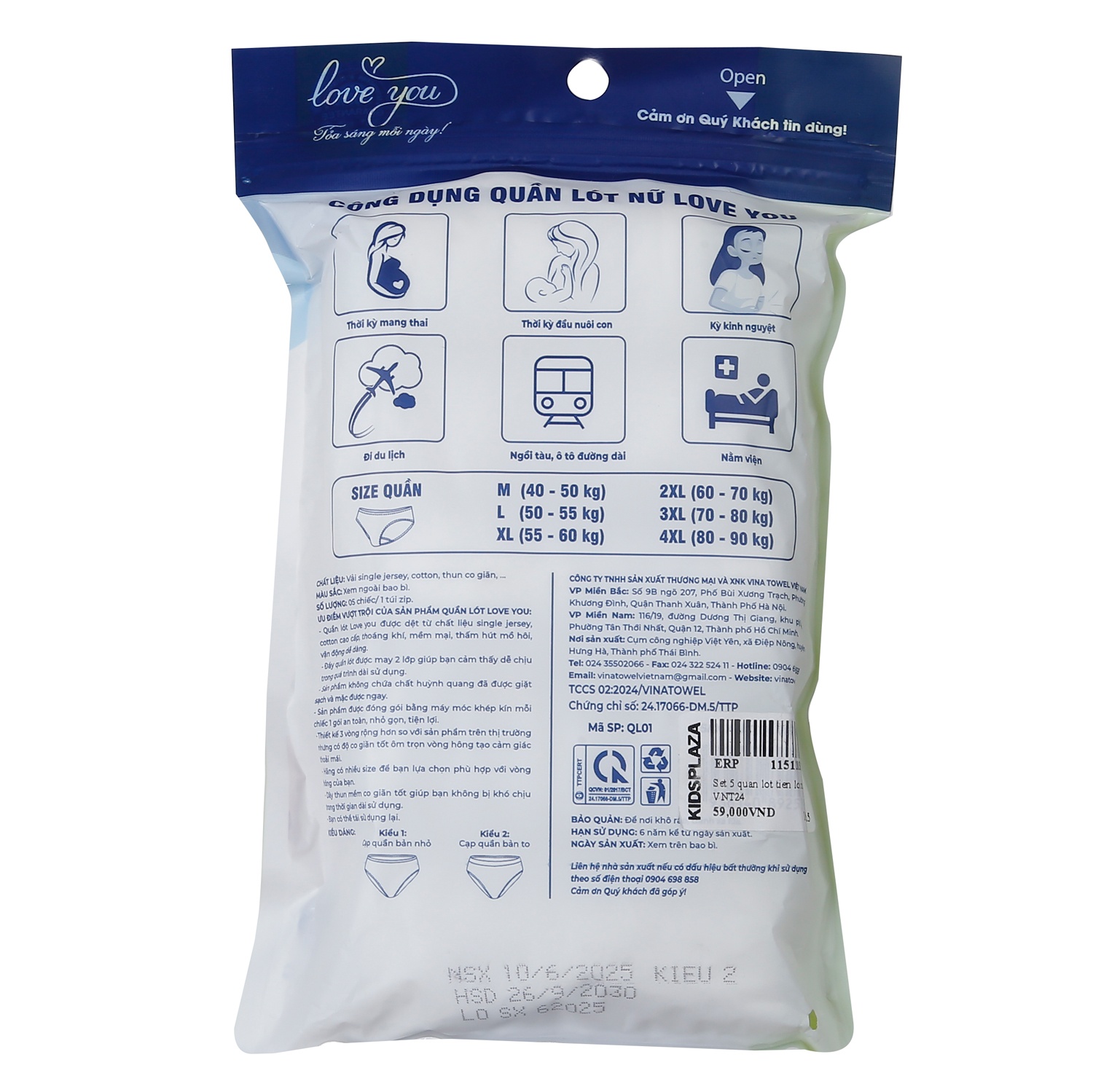 Set 5 quần lót tiện lợi nữ VNT24 size XL