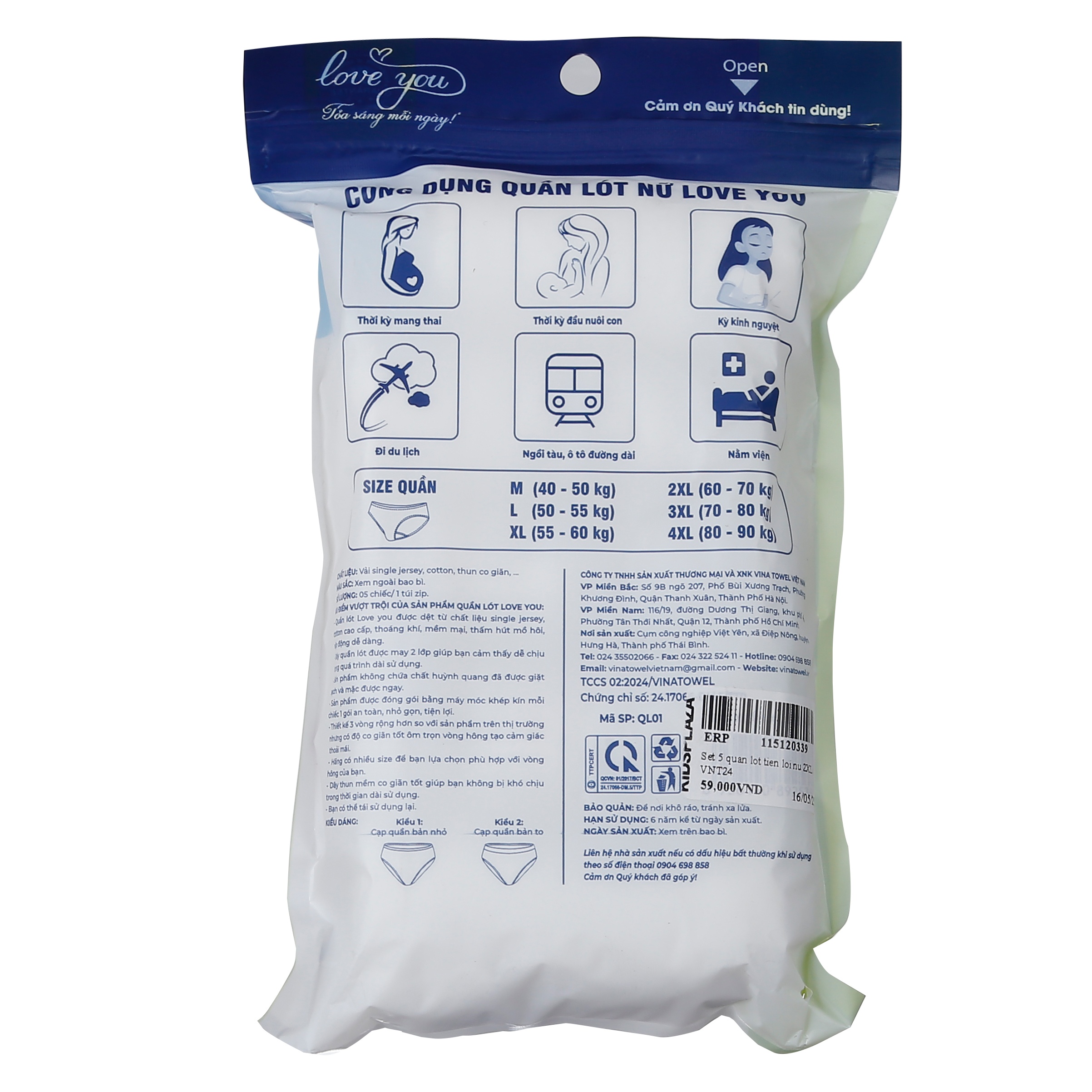 Set 5 quần lót tiện lợi nữ VNT24 size XXL hình 2